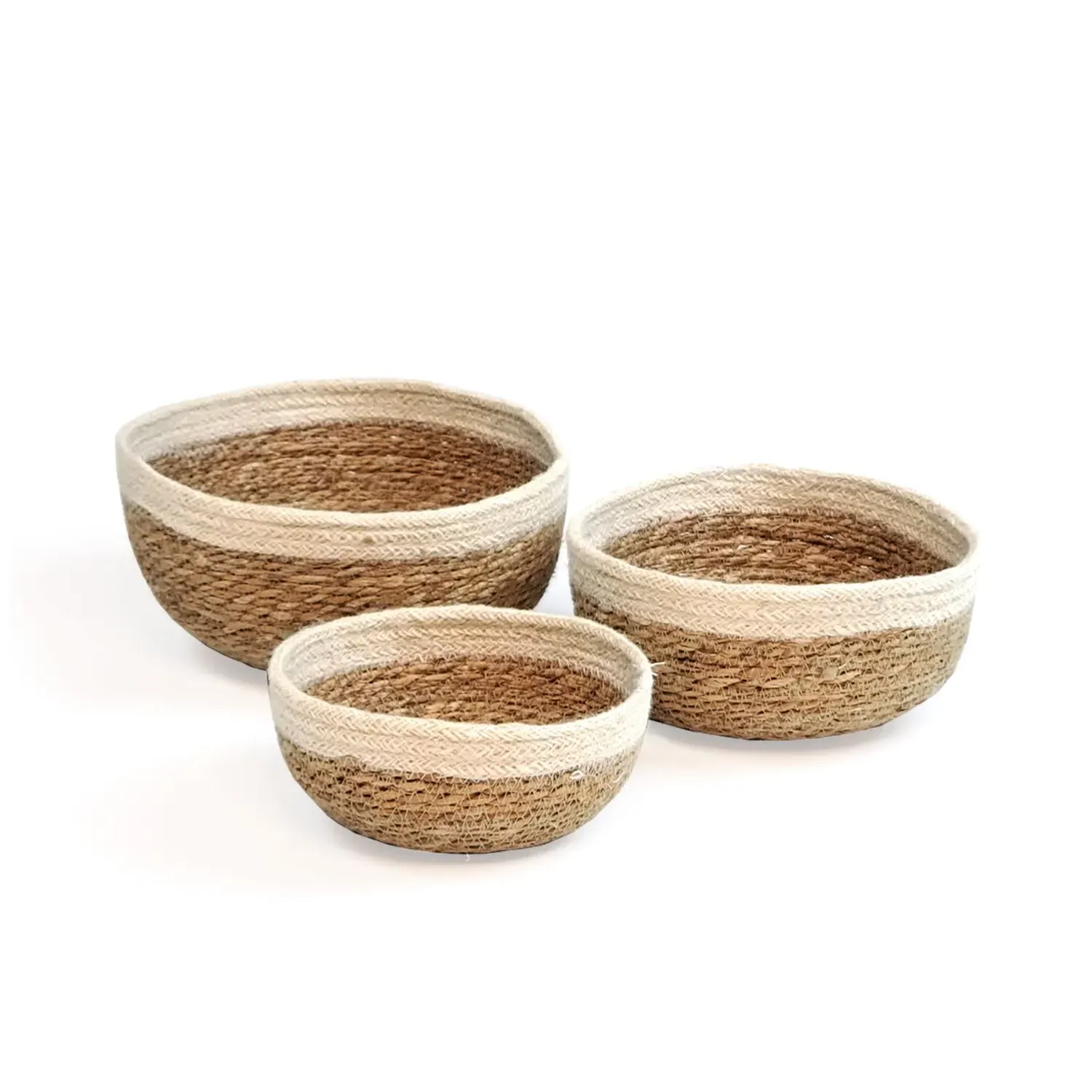 Savar Round Bowl Set of 3 - White, Seagrass