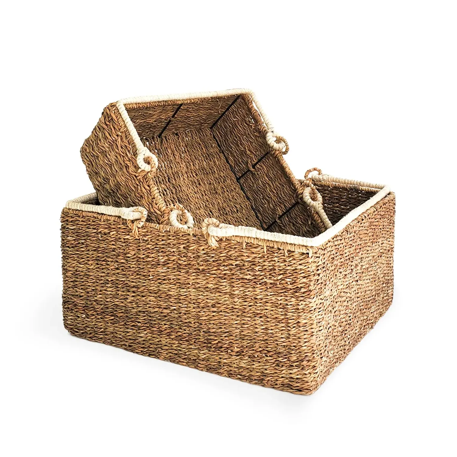 Savar Square Picnic Basket Set - White, Seagrass image
