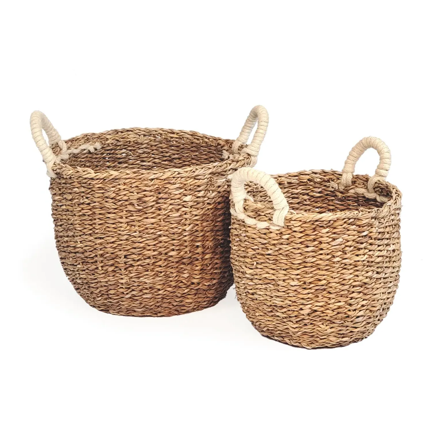 Savar Storage Basket with Handle - Set of 2 - White, Seagrass