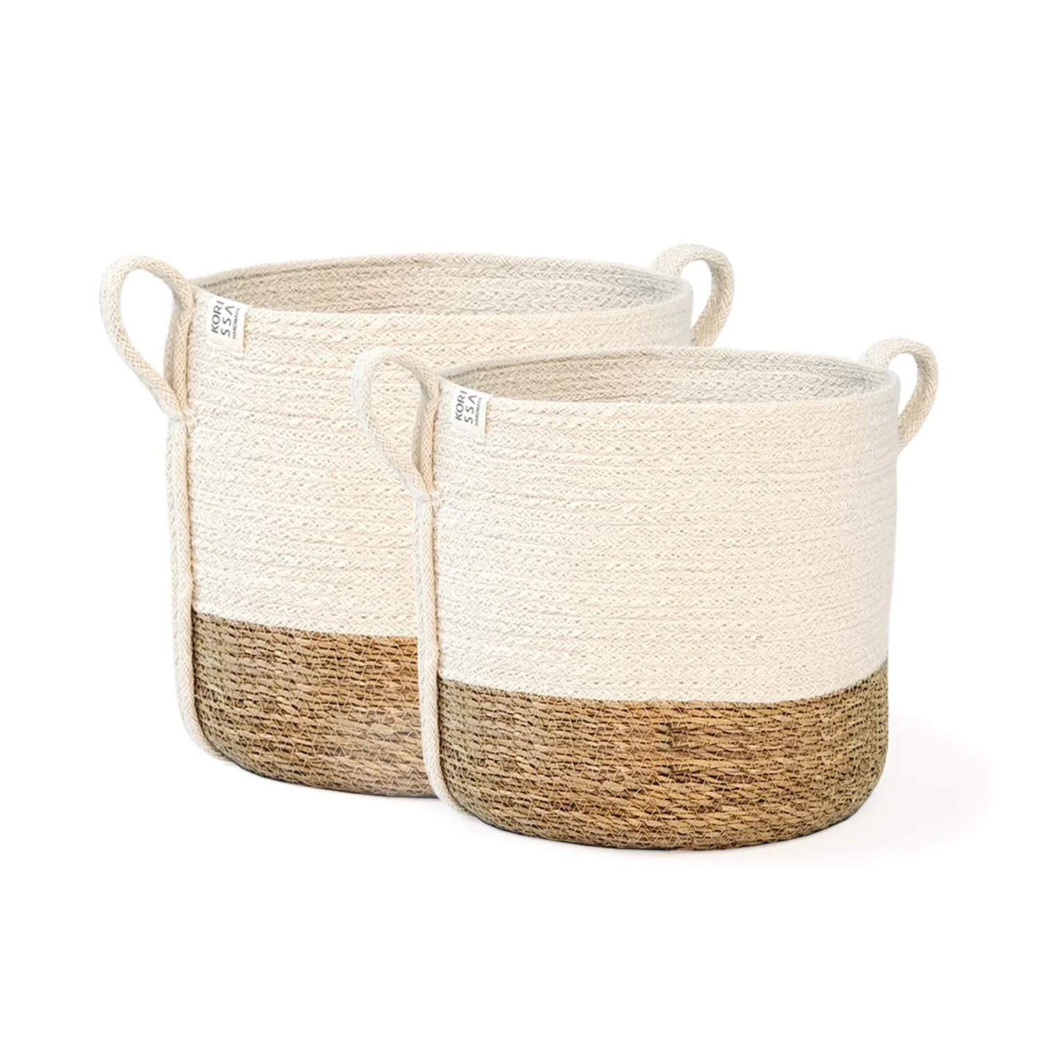 Savar Storage Basket with Side Handle - Set of 2 - White, Seagrass image