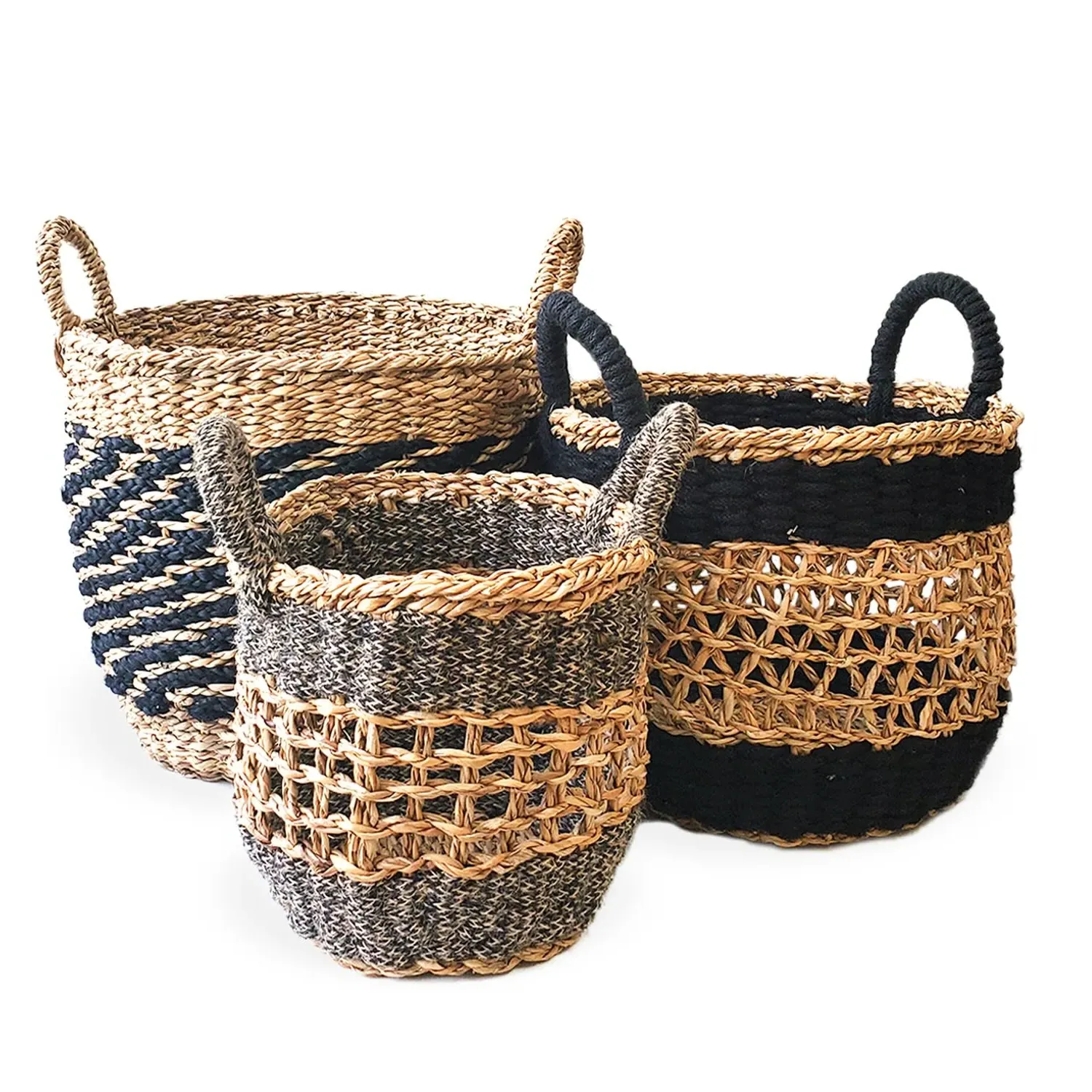 Ula Mesh Basket Set of 3 - Black, Seagrass