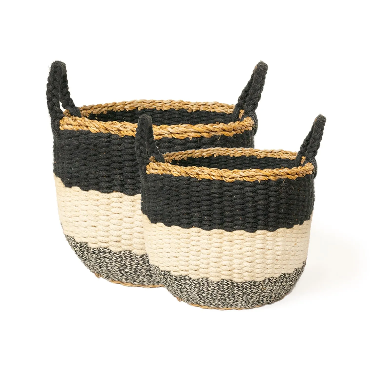Ula Stripe Basket - Black, Seagrass