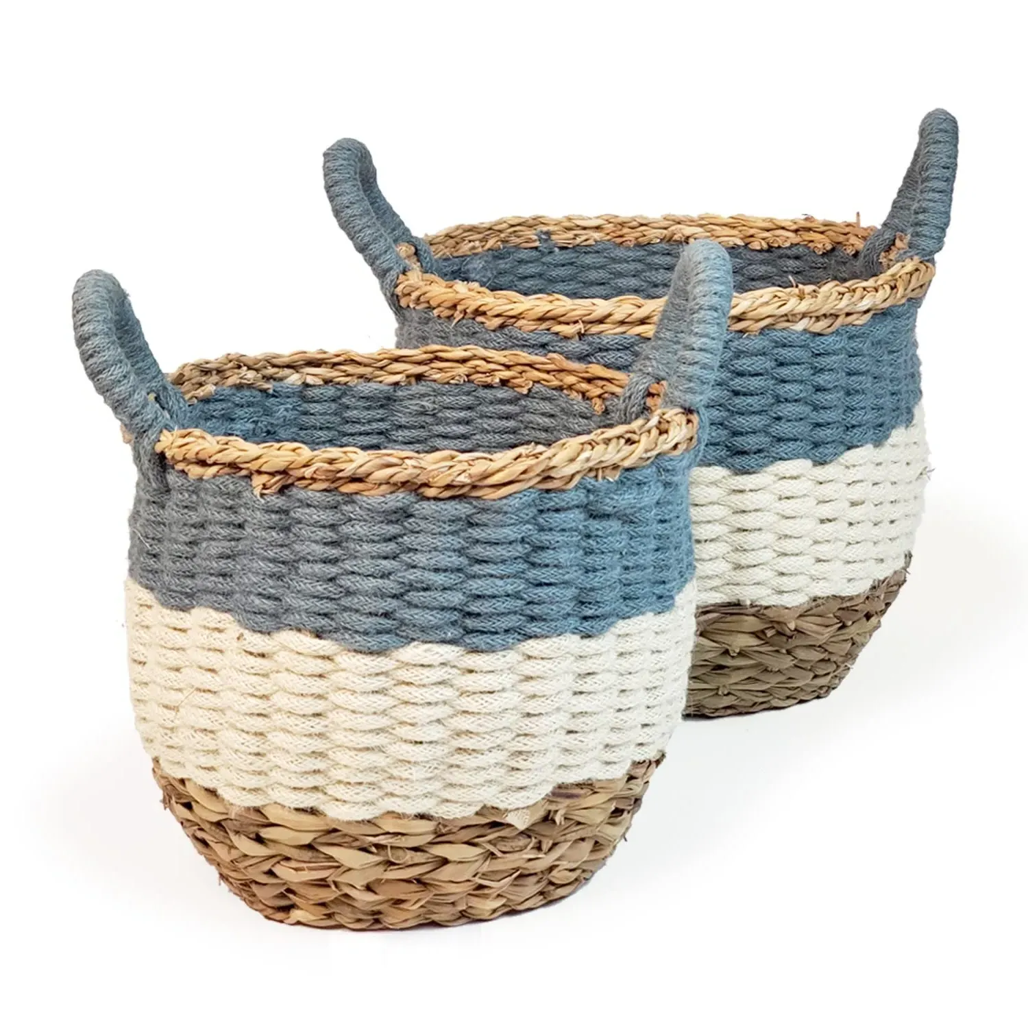 Ula Stripe Basket - Blue, Seagrass