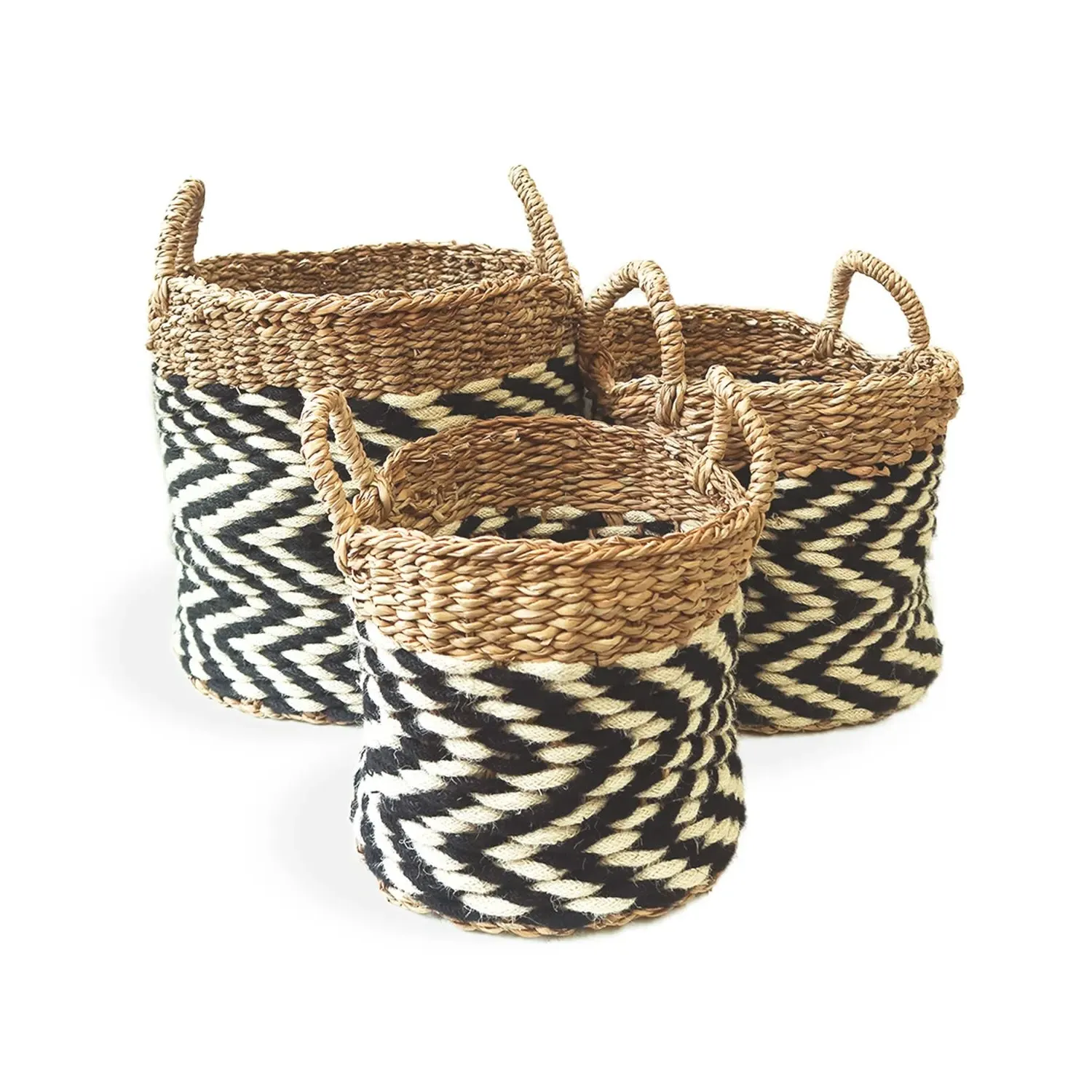 Ula Zigzag Basket Set of 3 - Black, Seagrass