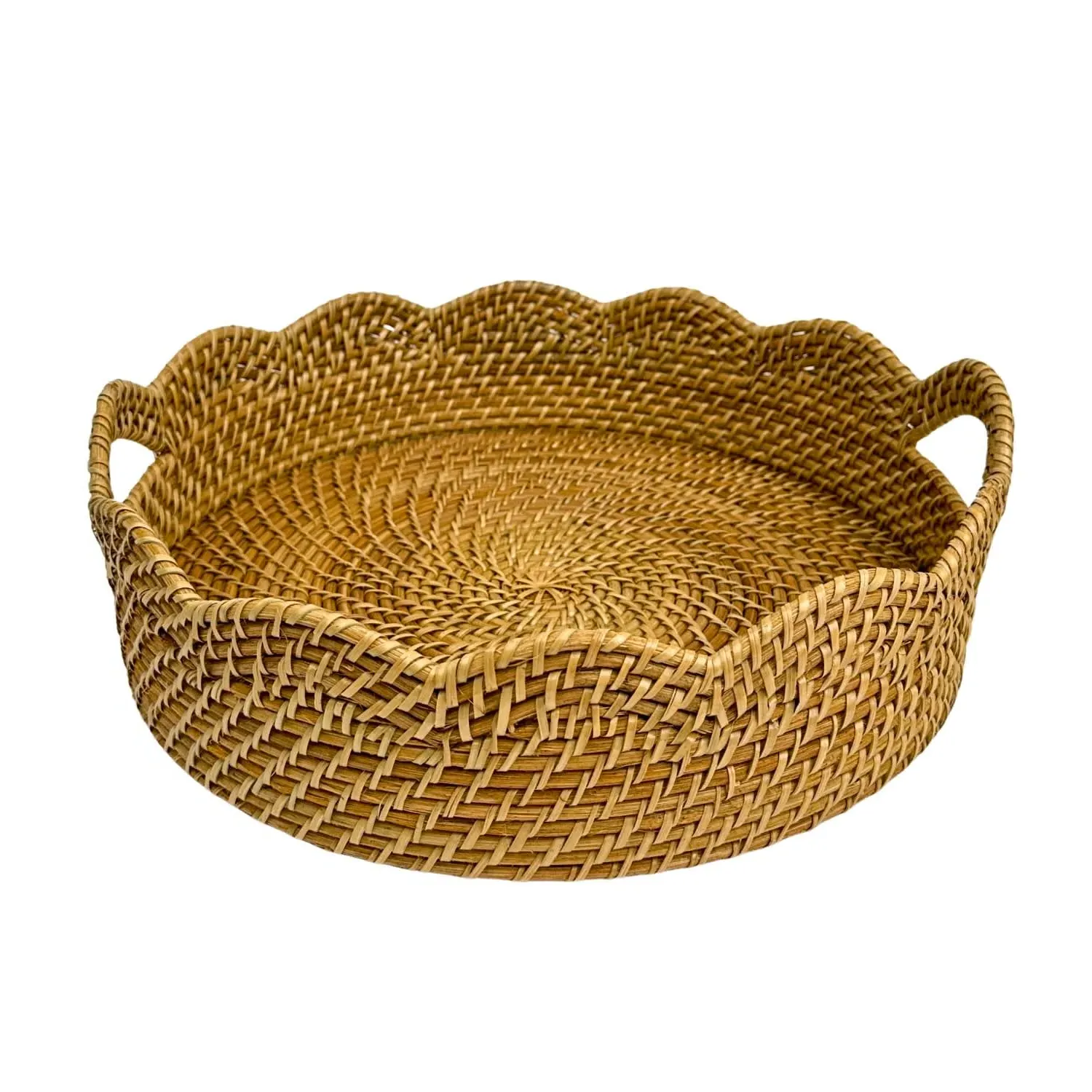 Lily Round Scalloped Serving Tray - Brown, Rattan image