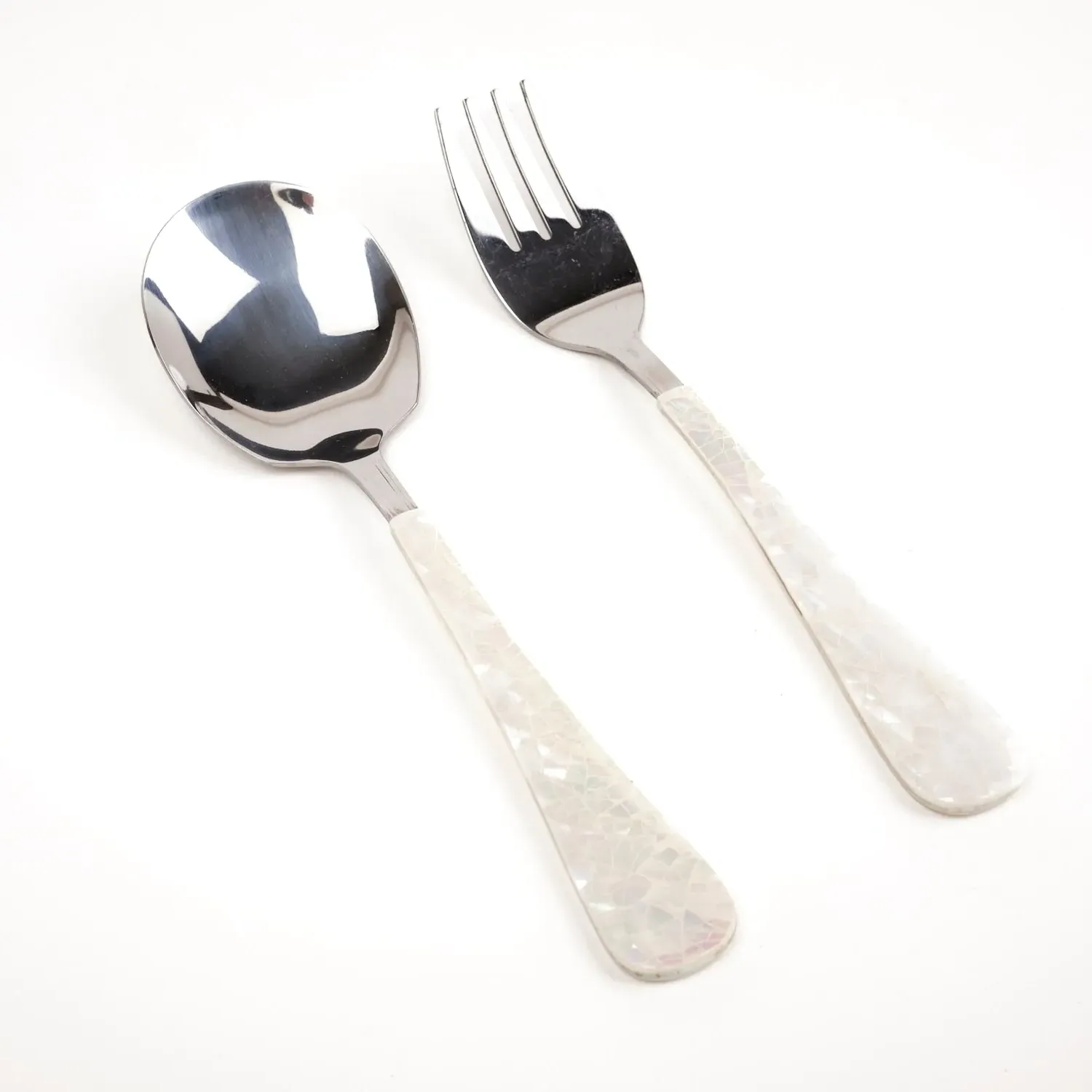 Mother Of Pearl Serving Set - Silver, White image