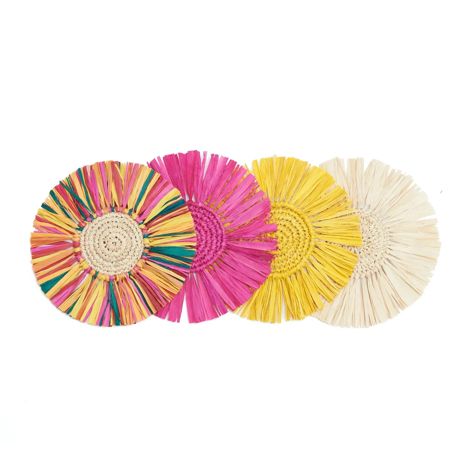 Pahiyas Woven Raffia Fringe Coasters Set of 4 - Pink/Yellow image