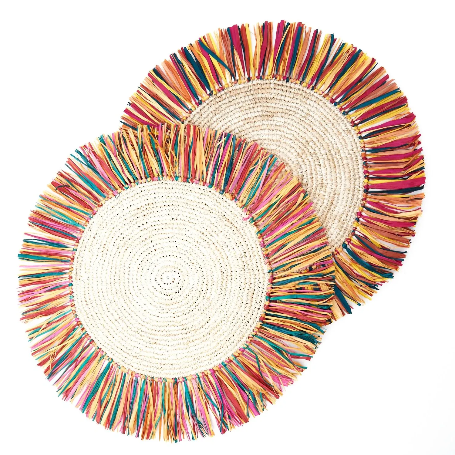 Pahiyas Woven Raffia Fringe Placemats - Multi Rainbow