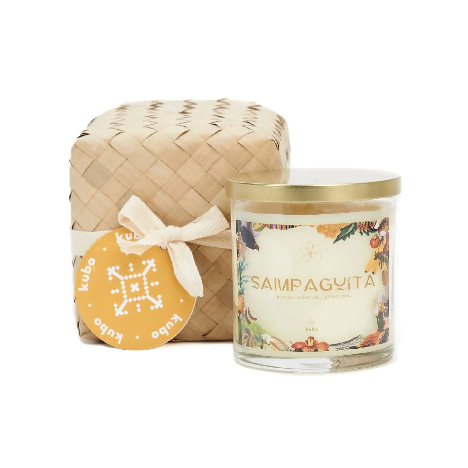 Sampaguita Candle in Palm Leaf Box - Green/Yellow image