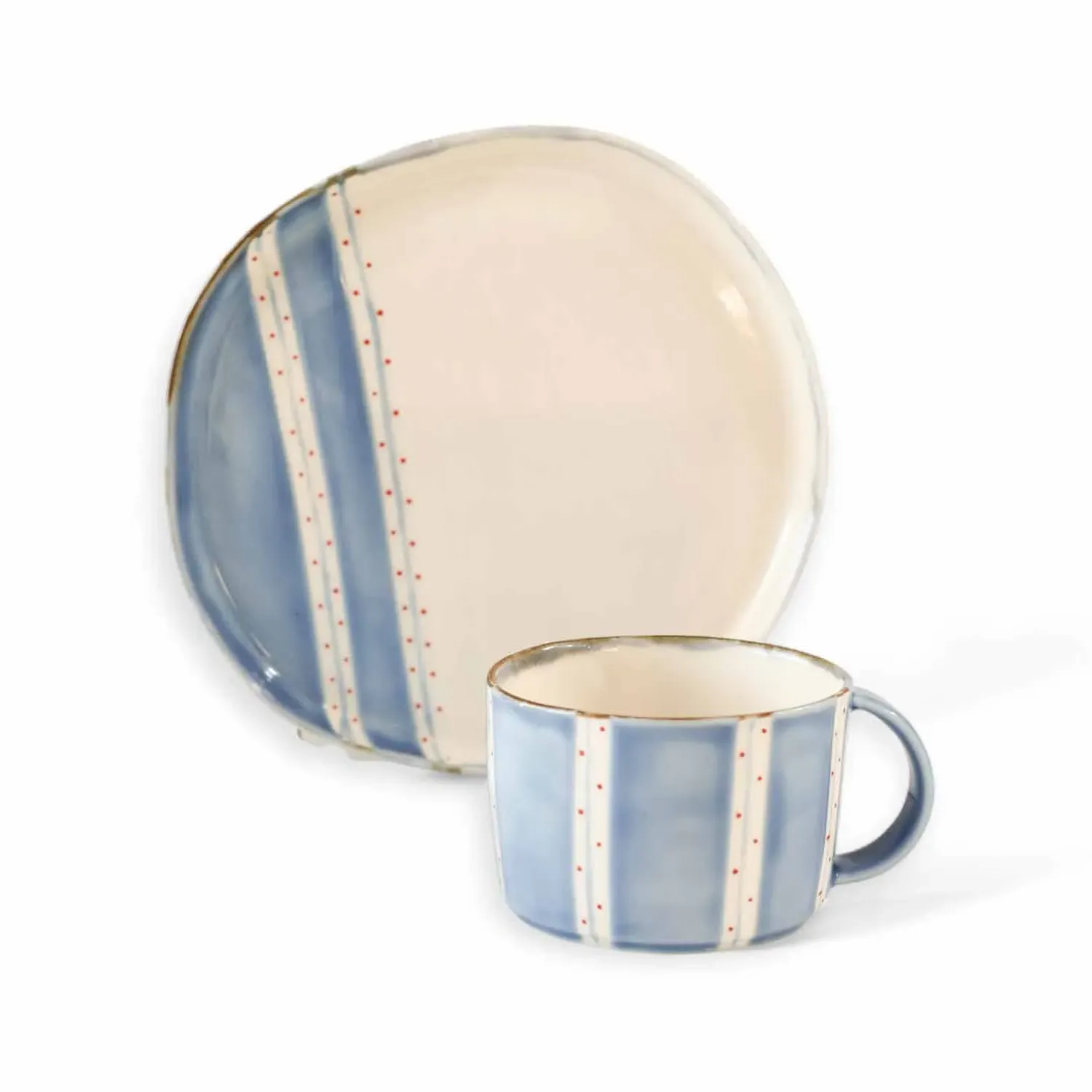 Enjoy Blue Dots Breakfast Set Mug & Plate - Blue, Porcelain image