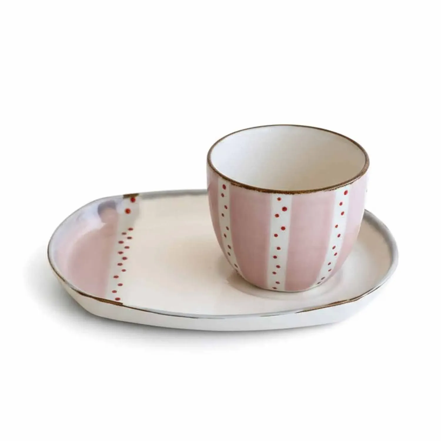 Enjoy Blush Dots Espresso Cup And Snack Plate Set - Pink, Porcelain