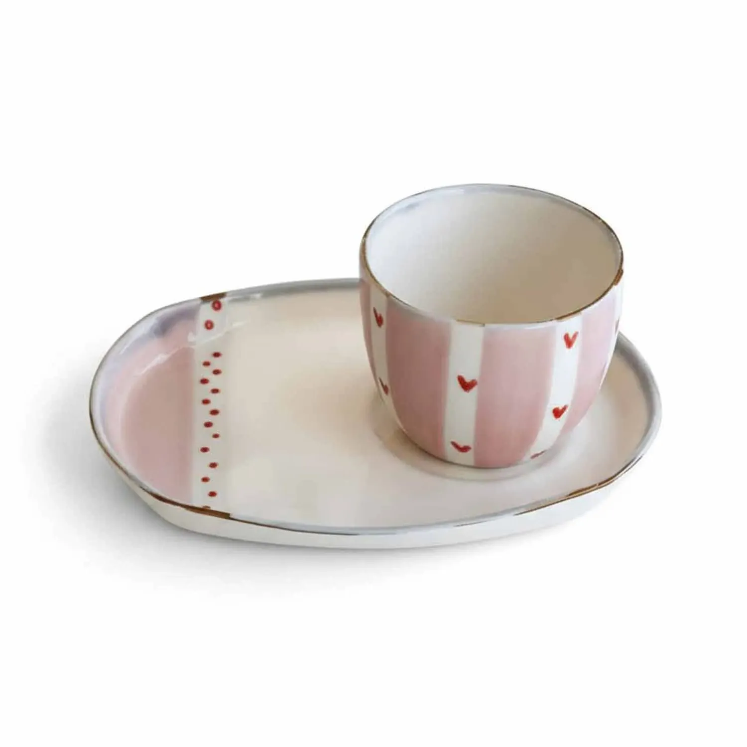 Enjoy Blush Hearts Espresso Cup and Plate Set - Pink, Porcelain