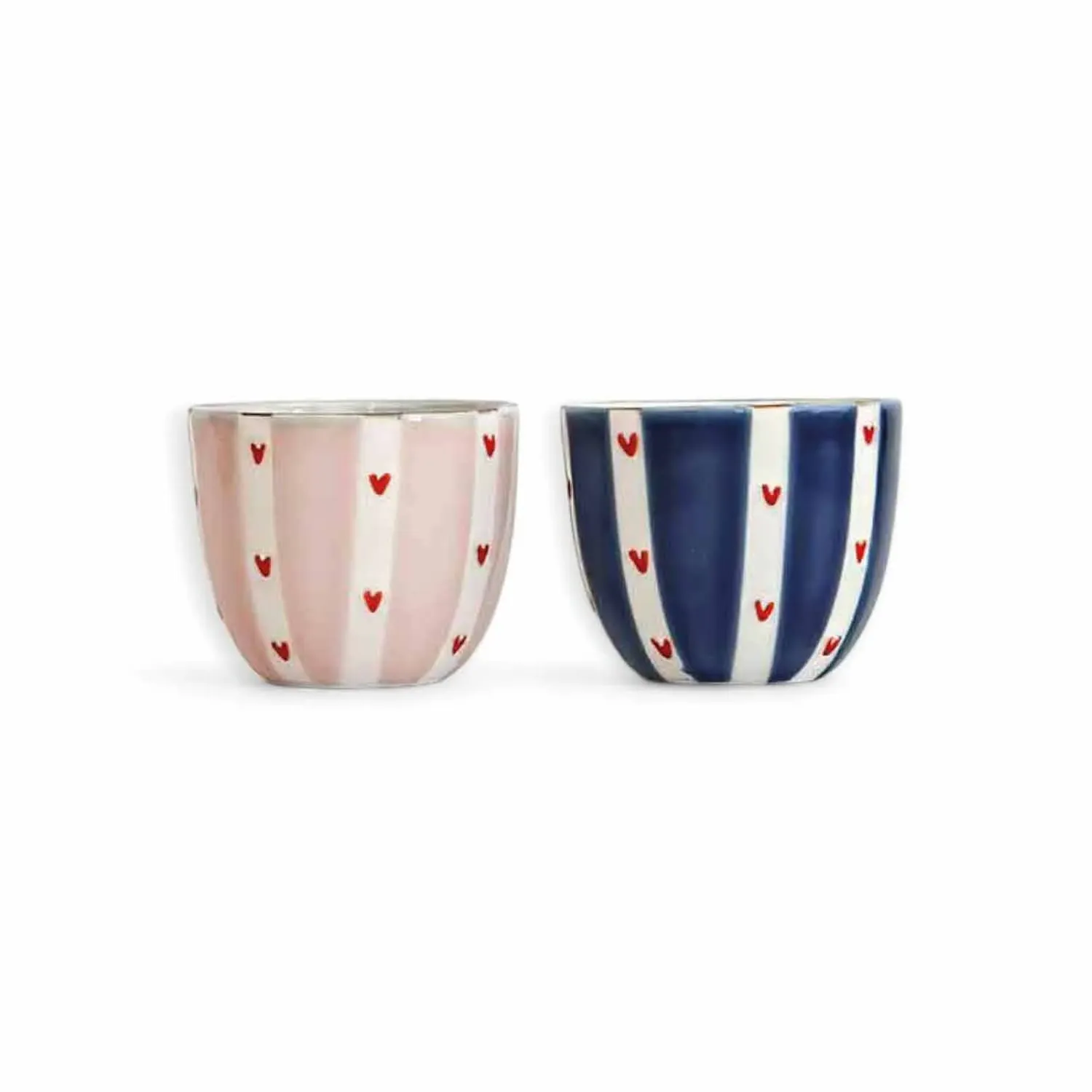 Enjoy Handmade Hearts Espresso Mugs Set of Two - Blue/Pink, Porcelain image