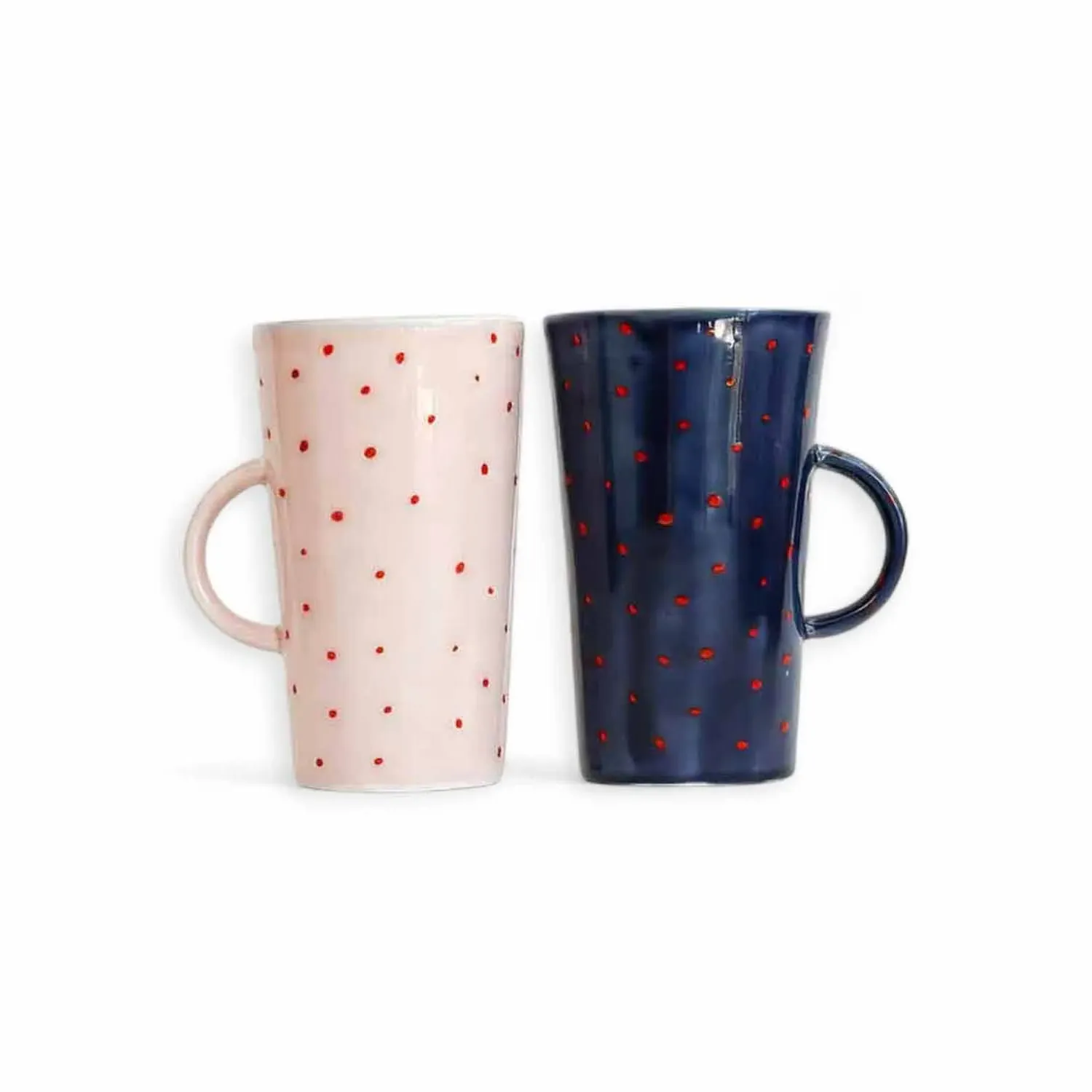 Enjoy Mixed Dots Tall Coffee Mugs Set of Two - Blue/Pink, Porcelain image
