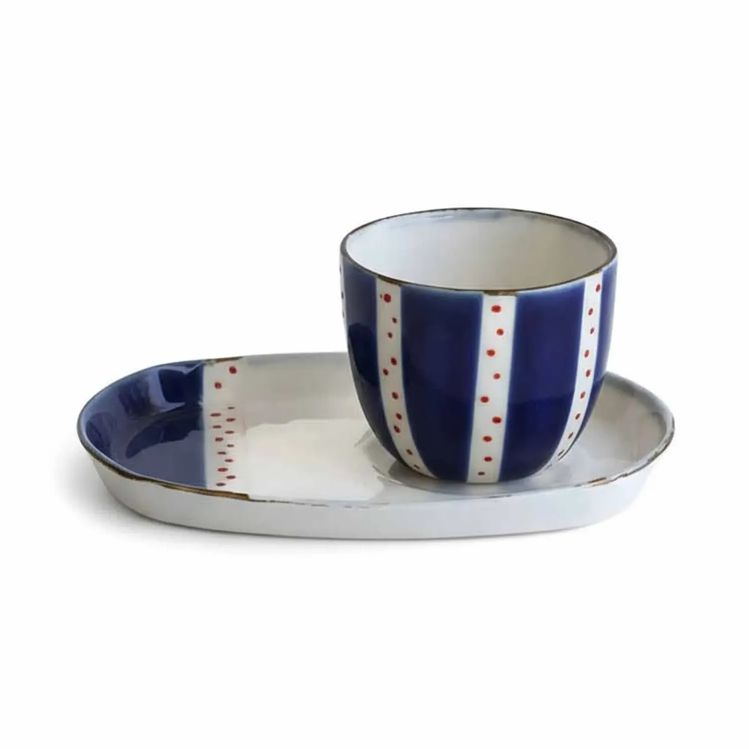 Enjoy Navy Espresso Cup And Snack Plate Set - Blue, Porcelain