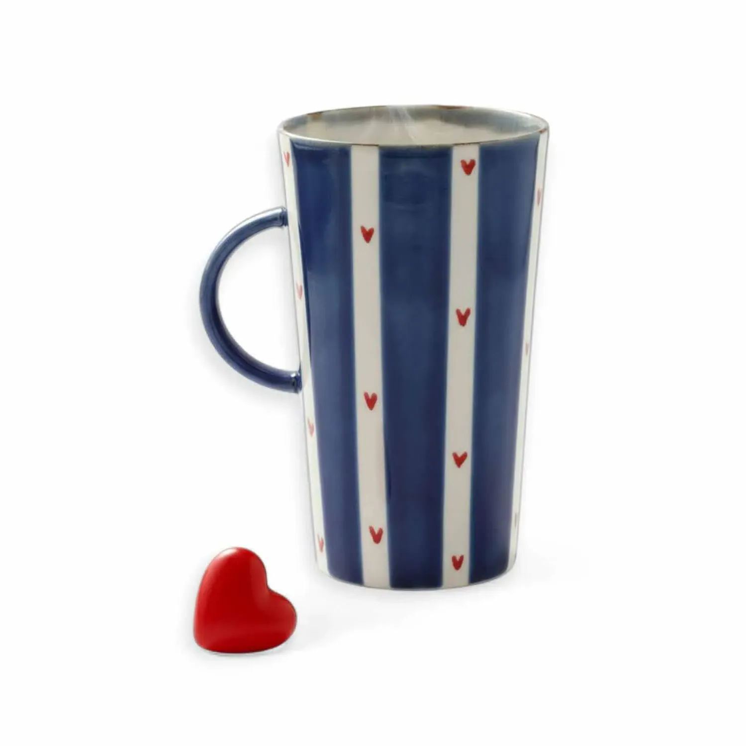 Enjoy Tall Coffee Mug with Hearts - Blue, Porcelain