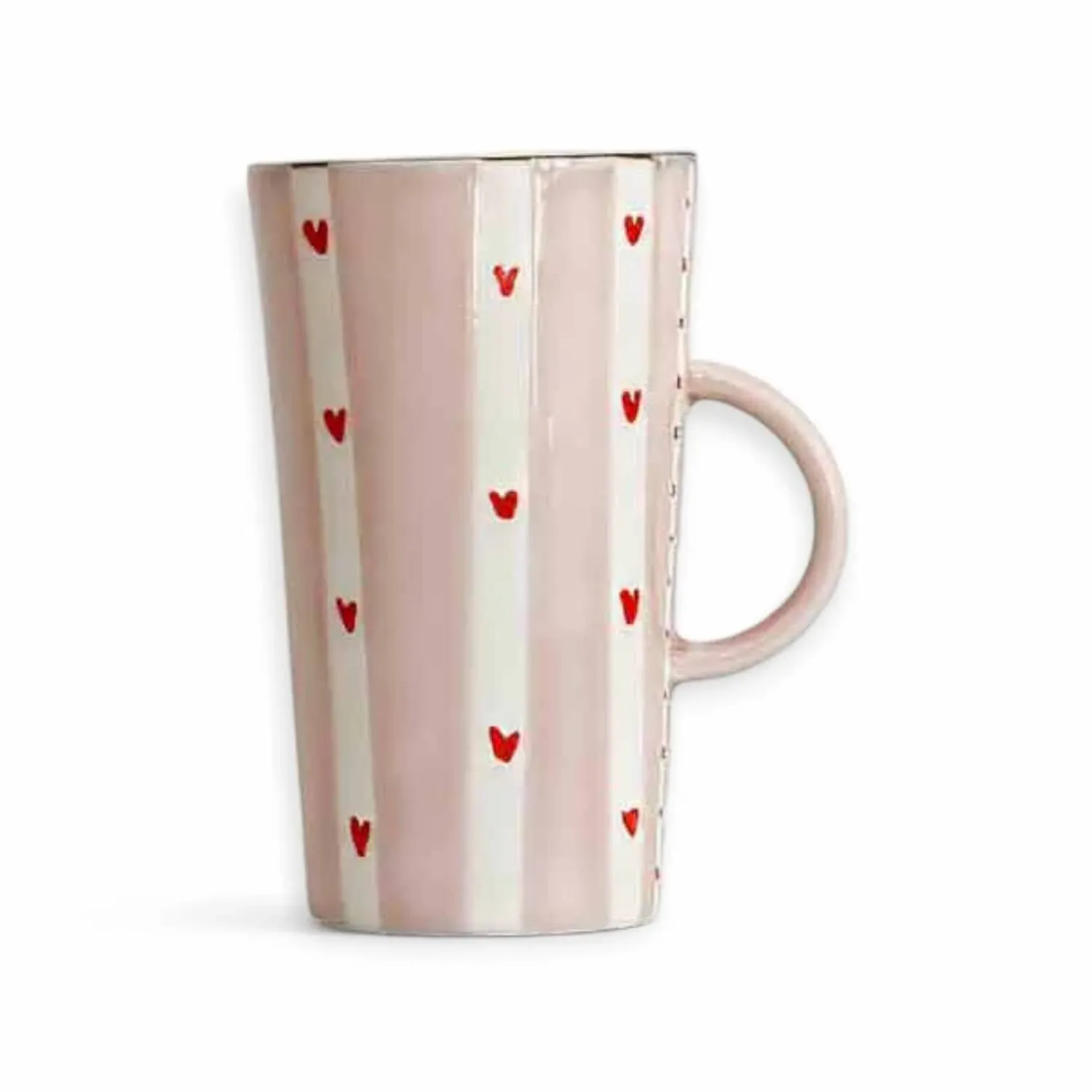 Enjoy Tall Coffee Mug with Hearts - Pink, Porcelain