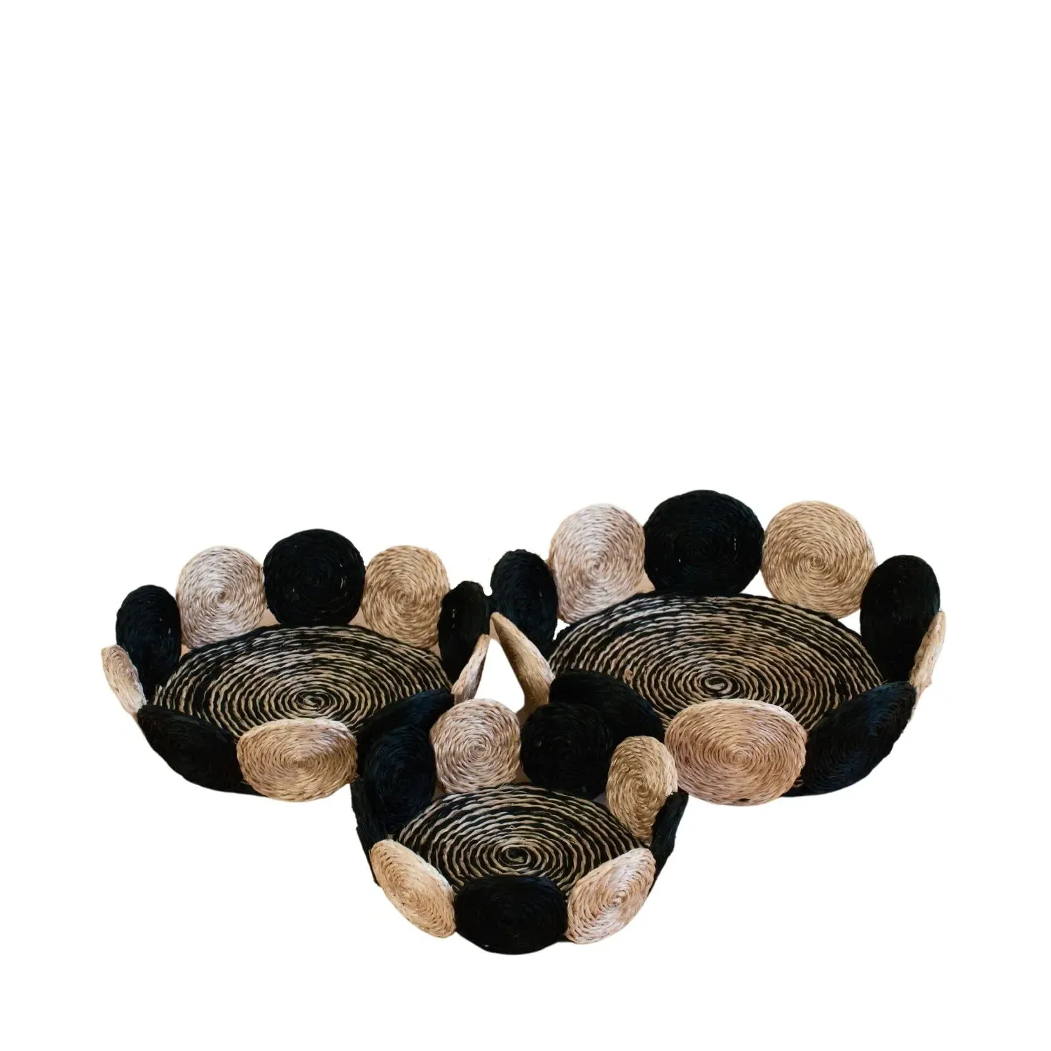 Abaca Fruit Basket Set of 3 - Black/White image