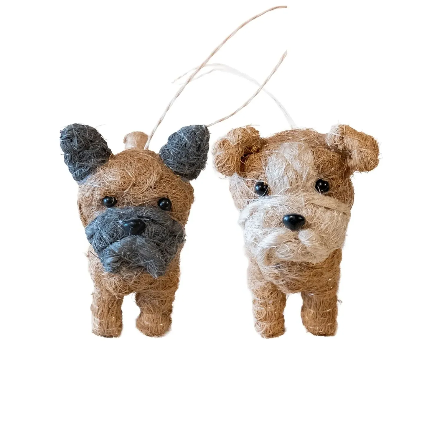 Bulldog Duo Ornament Set - Brown, Coco Coir image