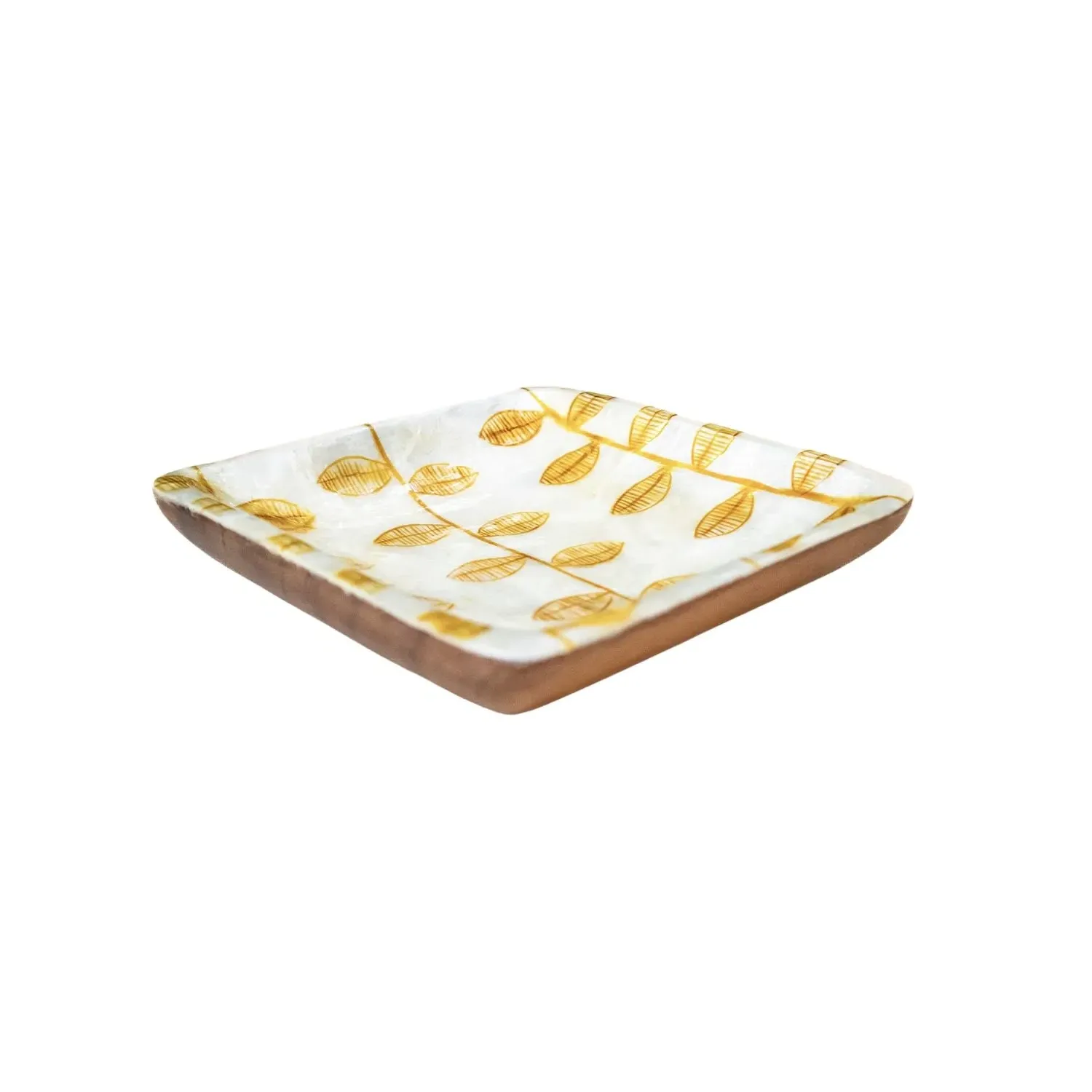 Capiz Square Plate Nordic Vines - White, Acacia