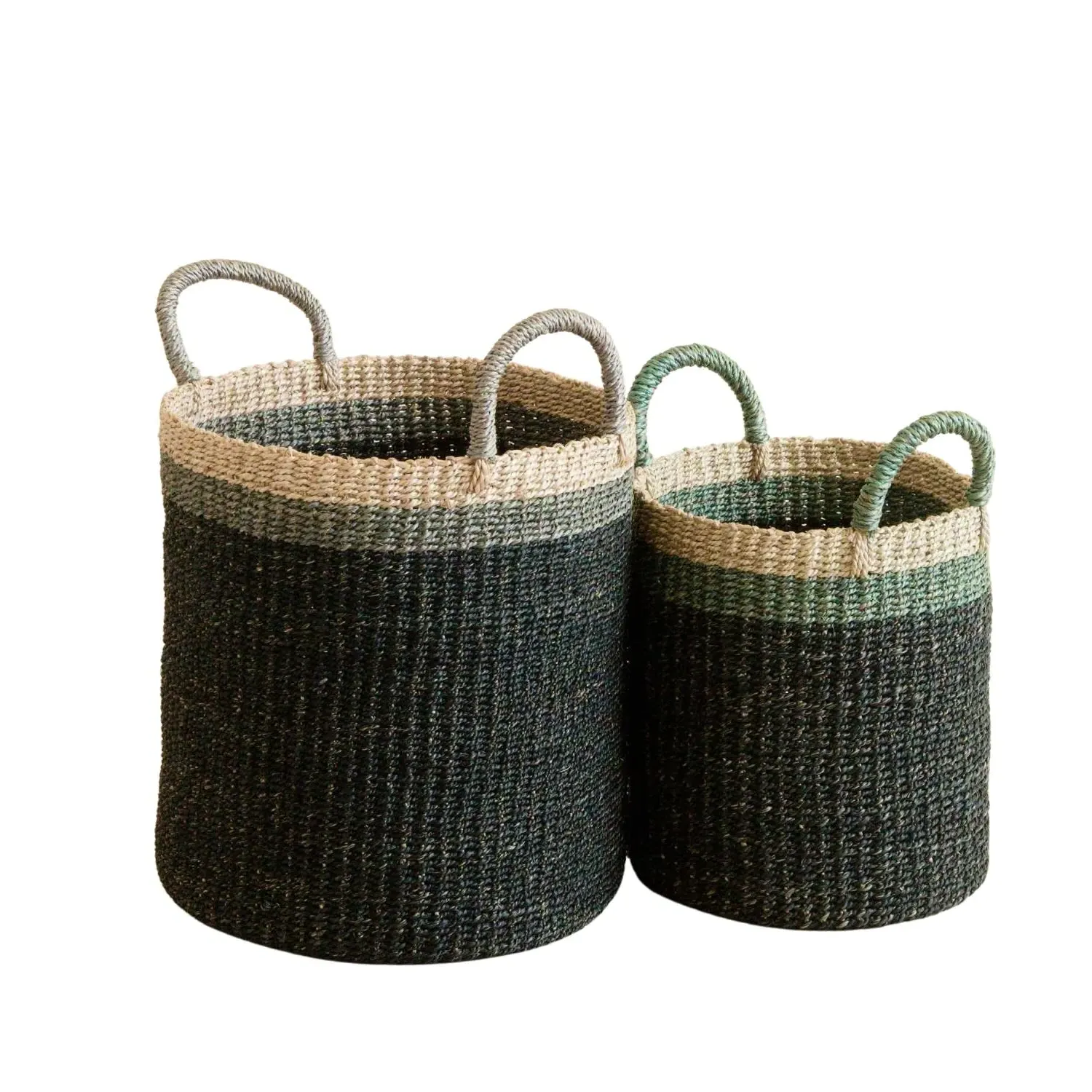 Handwoven Baskets with Handle Set of Two - Black, Manila Hemp image