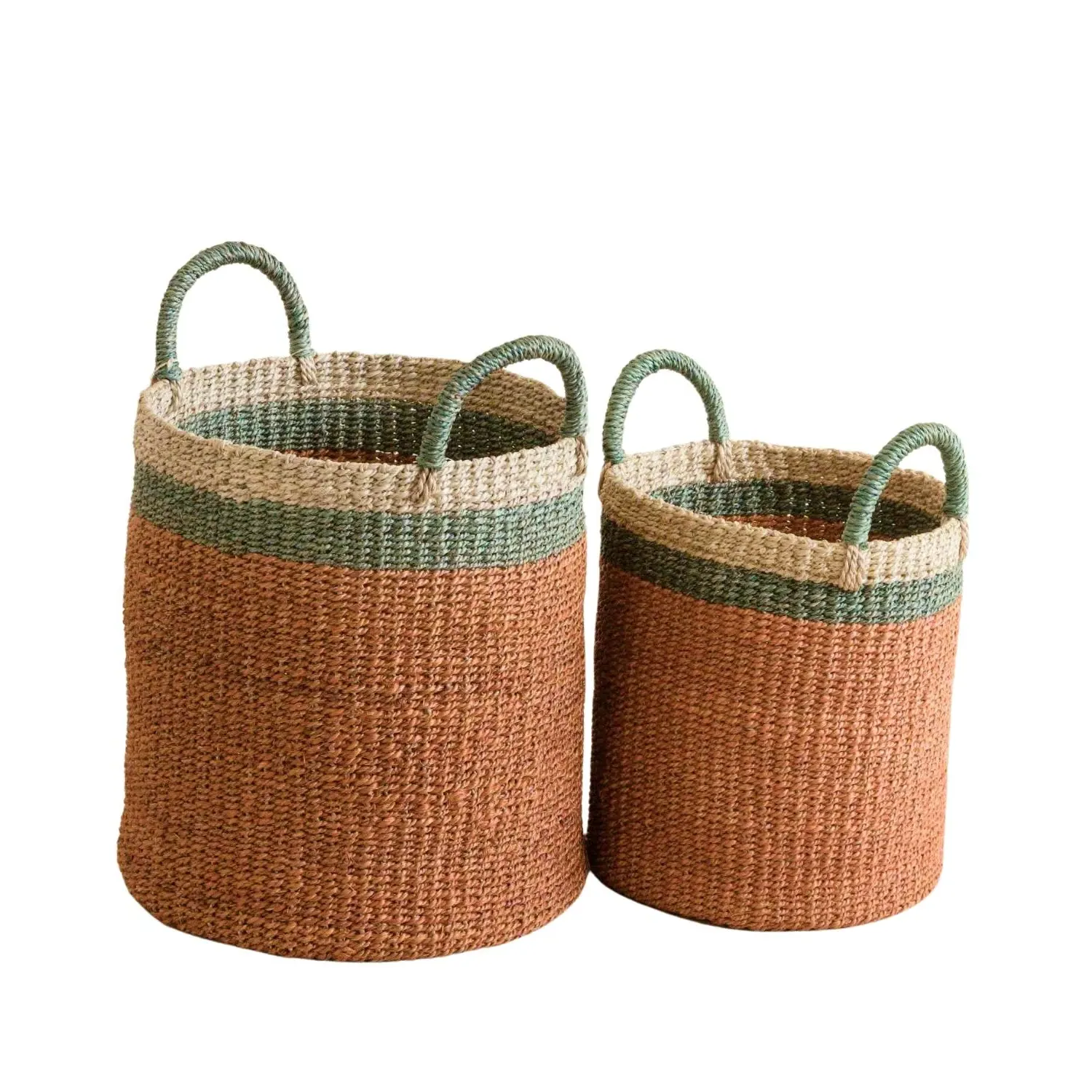 Handwoven Baskets with Handle Set of Two - Orange, Manila Hemp