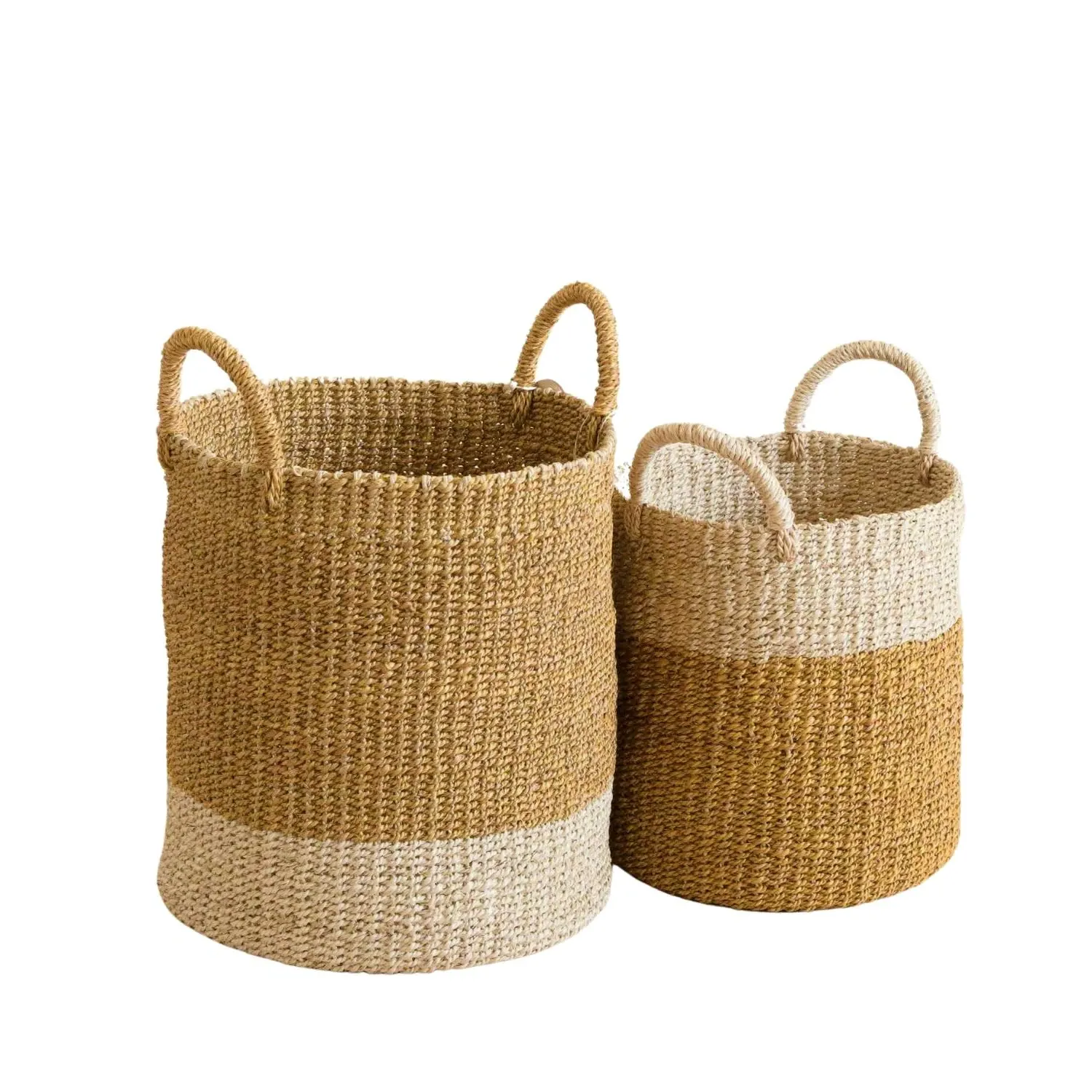 Handwoven Baskets with Handle Set of Two - Yellow, Manila Hemp