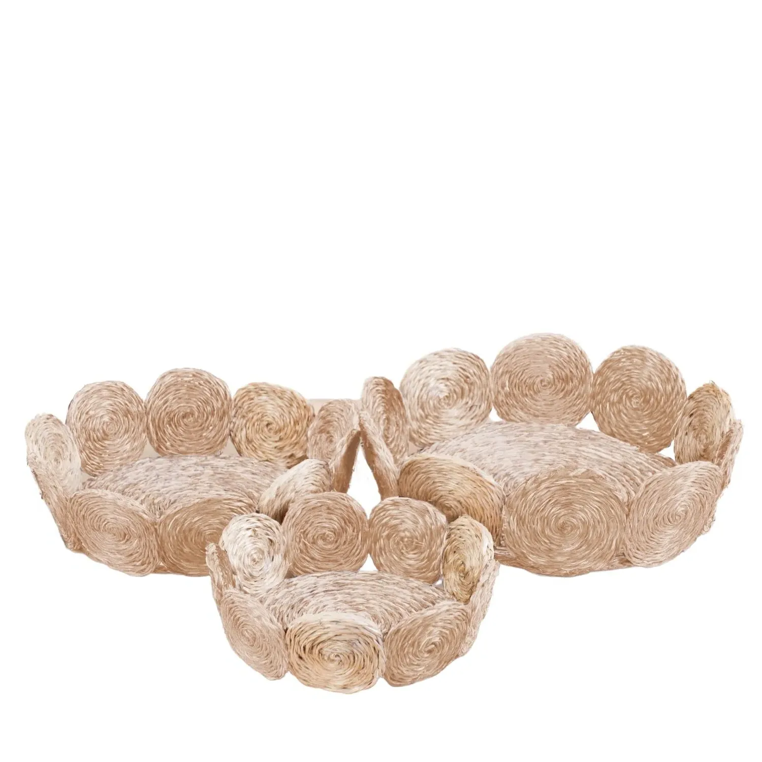 Handwoven Storage Basket Set of Three - White, Abaca Fiber image