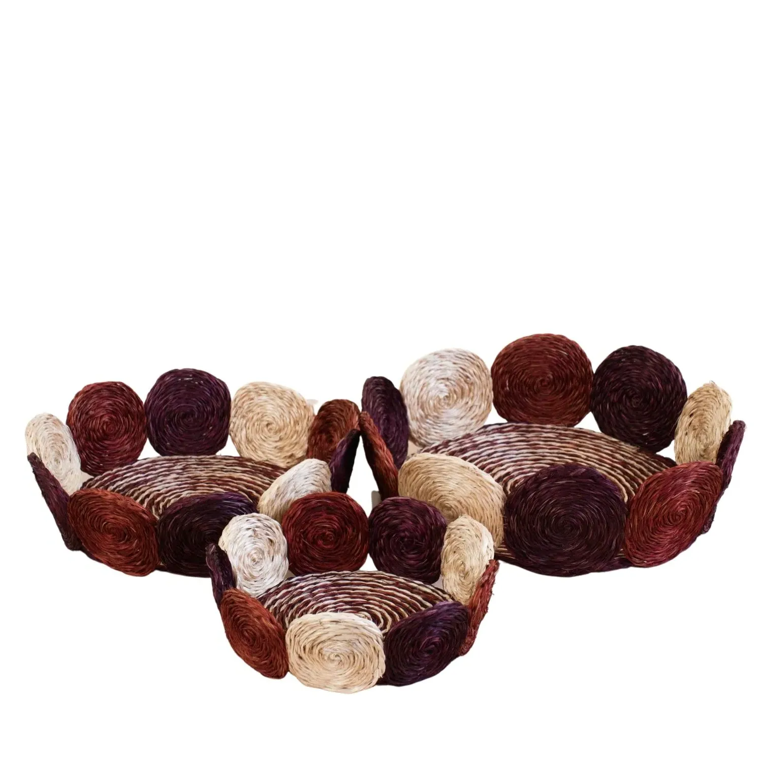 Handwoven Storage Basket Set of Three - White/Red, Abaca Fiber