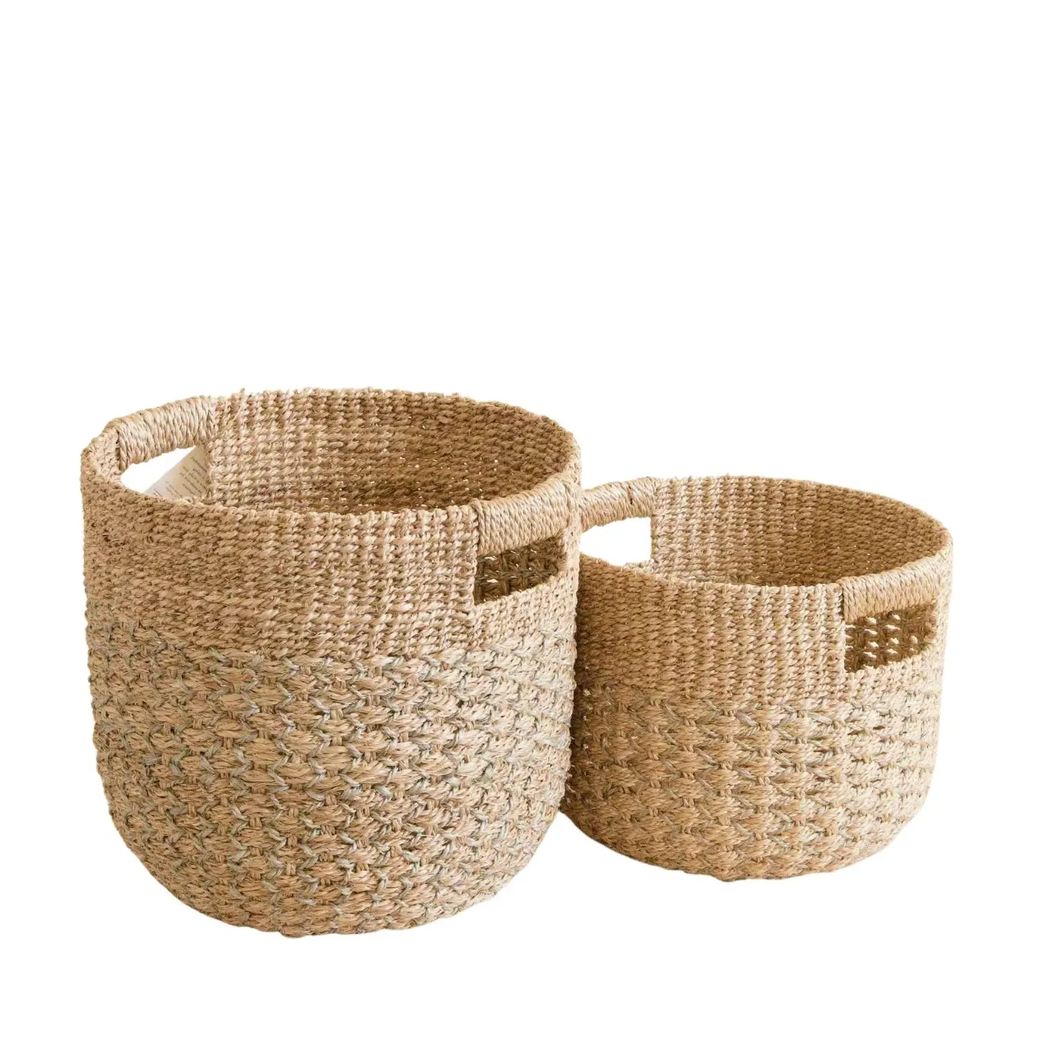 Neutrals Round Bottom Baskets Set Of Two - Grey, Manila Hemp image