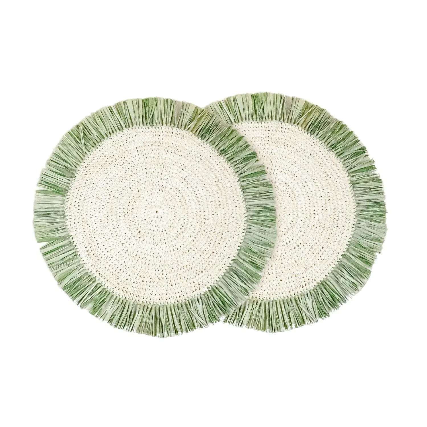 Round Placemat with Fringe Set of Two - Green, Raffia image