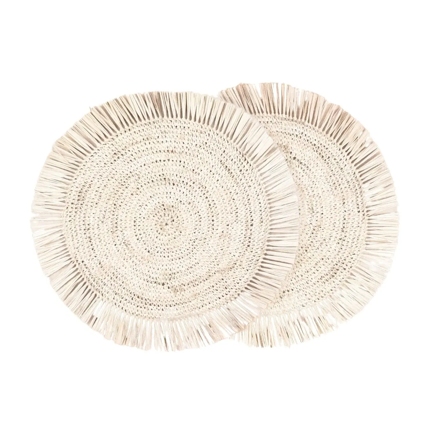 Round Placemat with Fringe Set of Two - Natural, Raffia