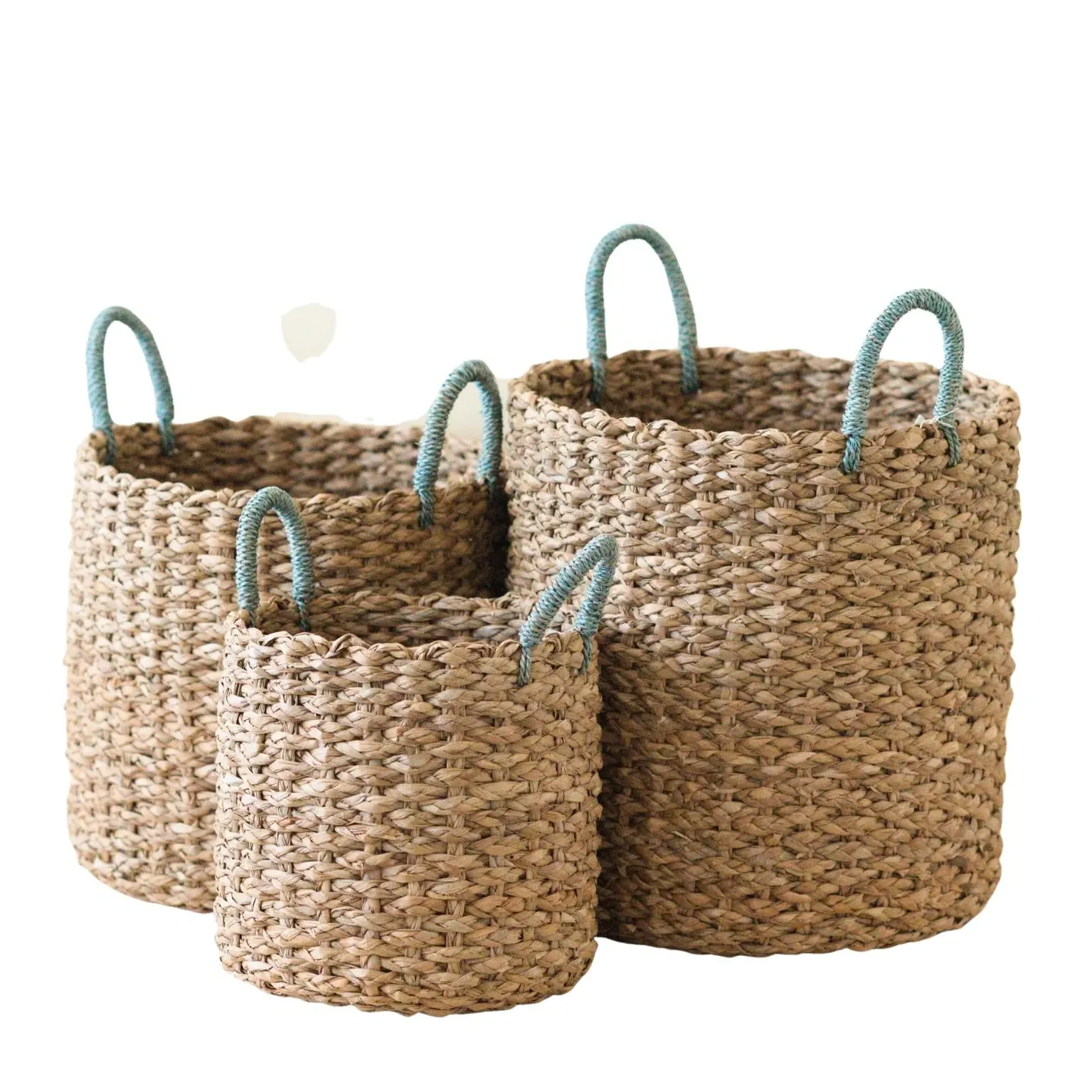 Seagrass Woven Baskets with Handle Set of 3 - Blue image