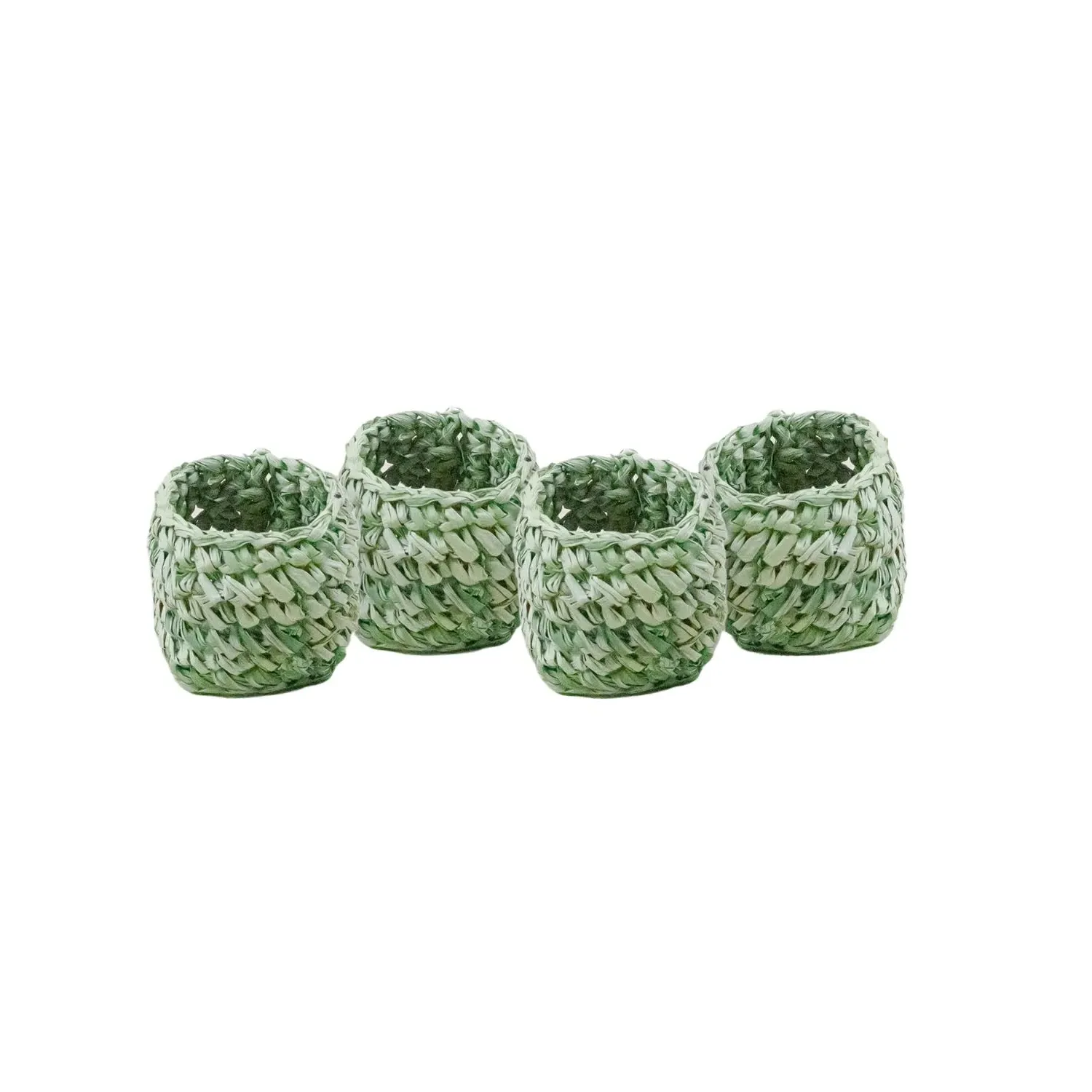 Set of Four Crochet Napkin Rings - Green, Raffia image