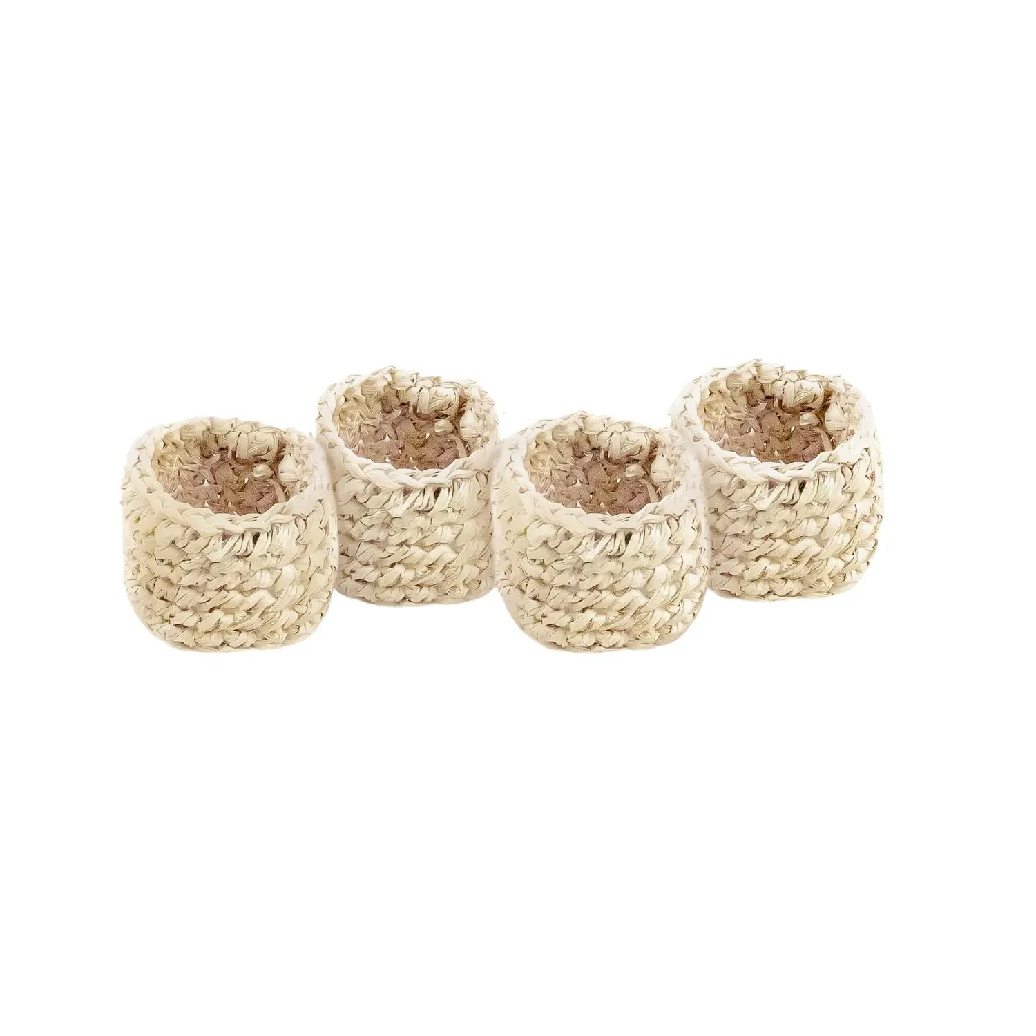 Set of Four Crochet Napkin Rings - Natural, Raffia