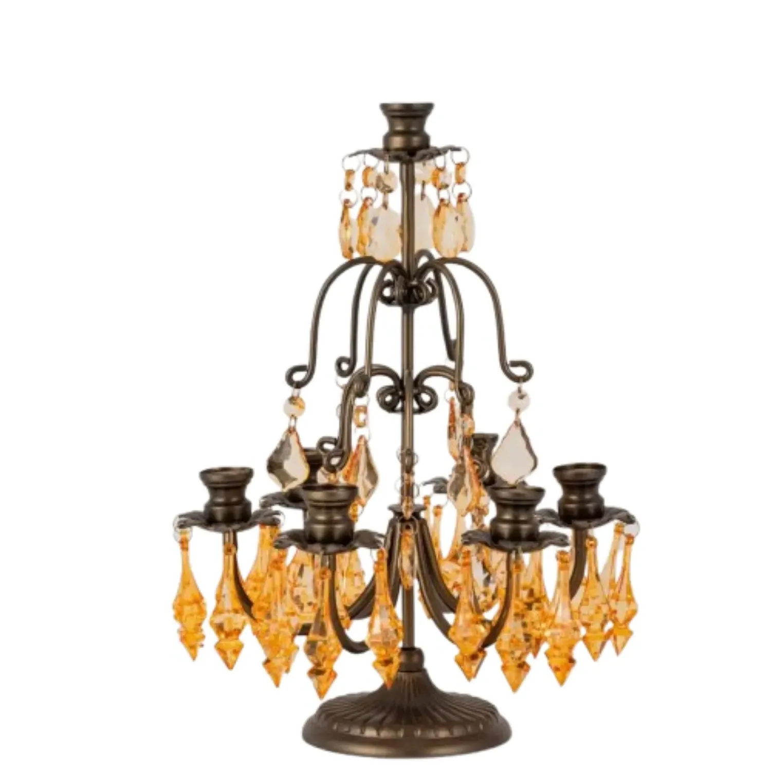 7 Arms Crystal Girandoles - Gold, Amber