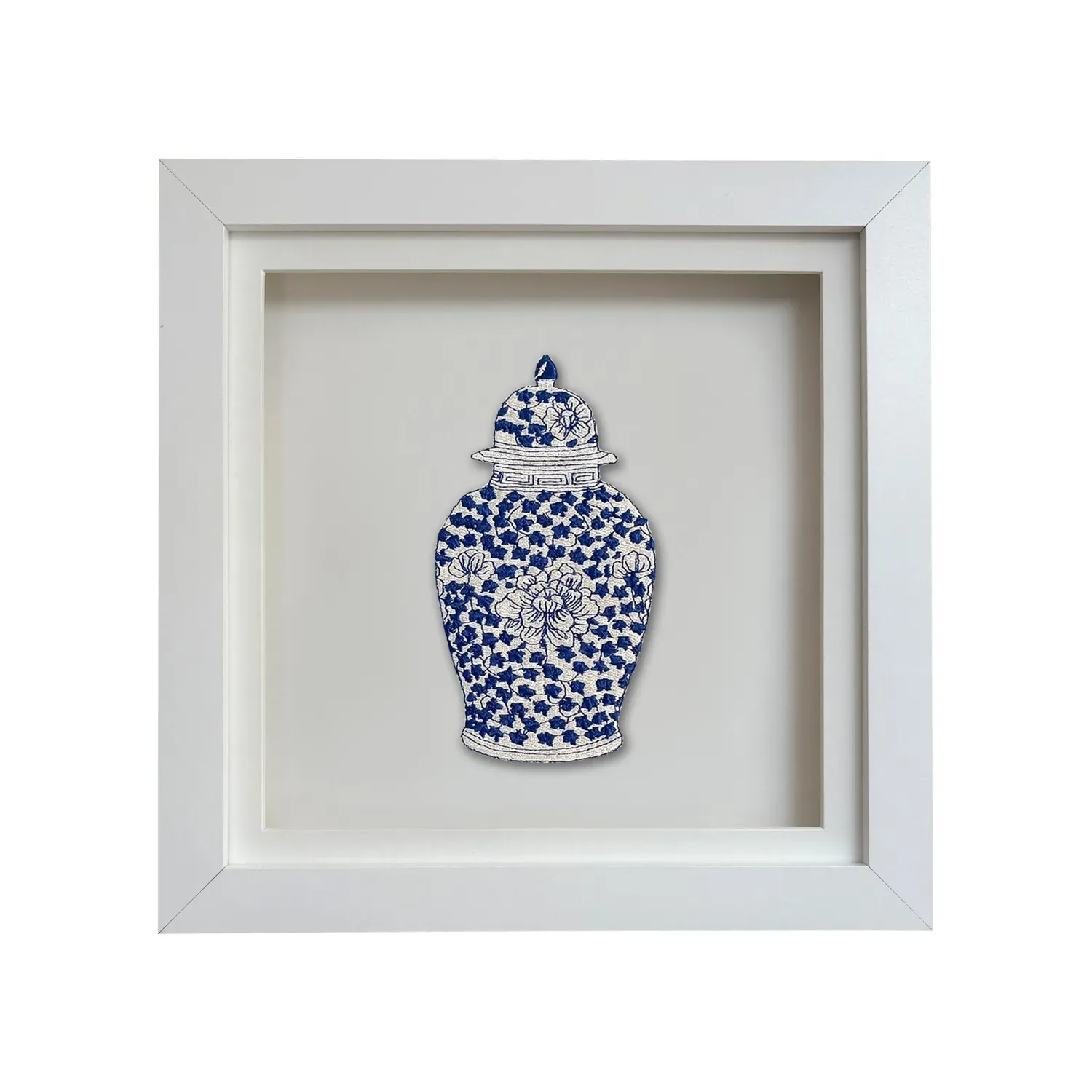 Blue Embroidered Ginger Jar Art Print Two - Blue image