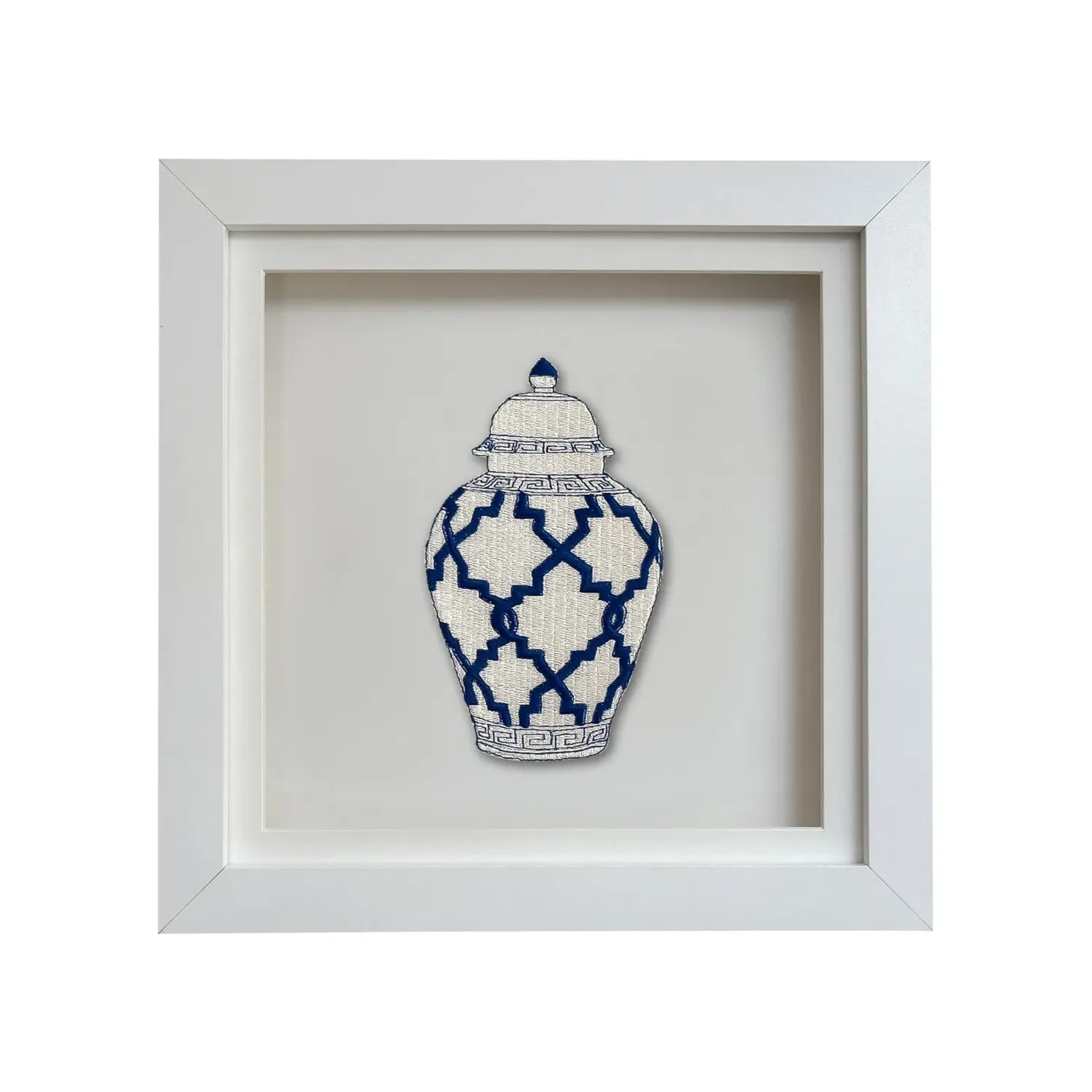 Blue Embroidered Ginger Jar Artwork Print Three - Blue
