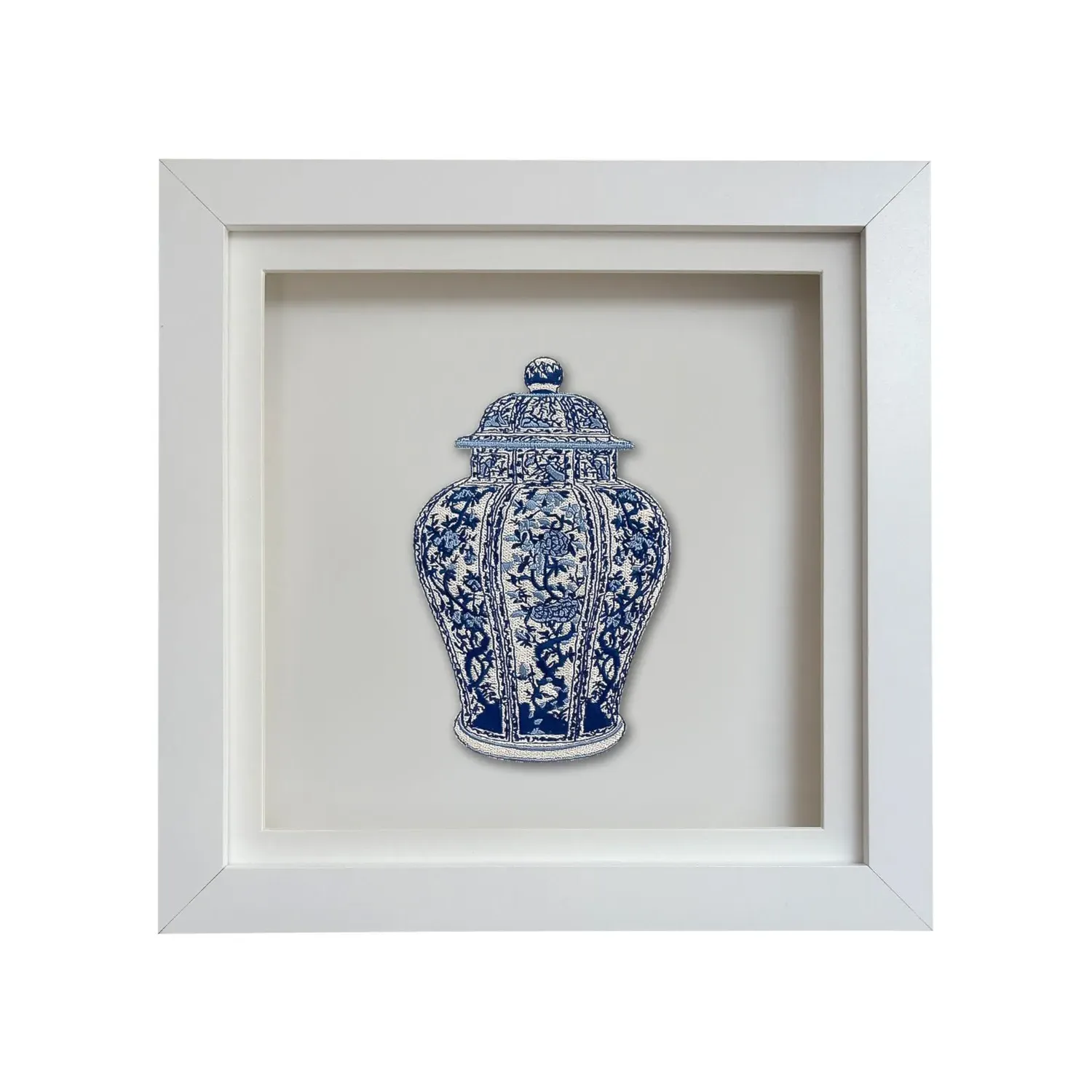 Blue Ginger Jar Embroidered Art Print - Blue image