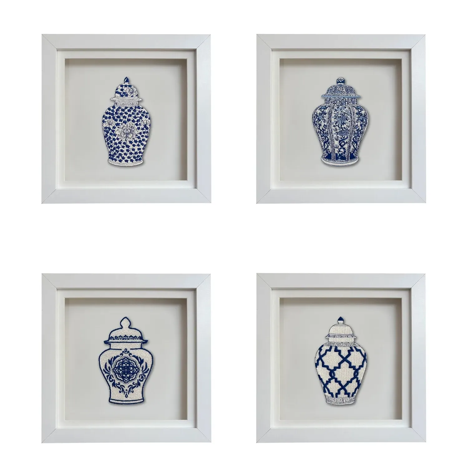 Blue Ginger Jars Embroidered Artwork Set - Blue image