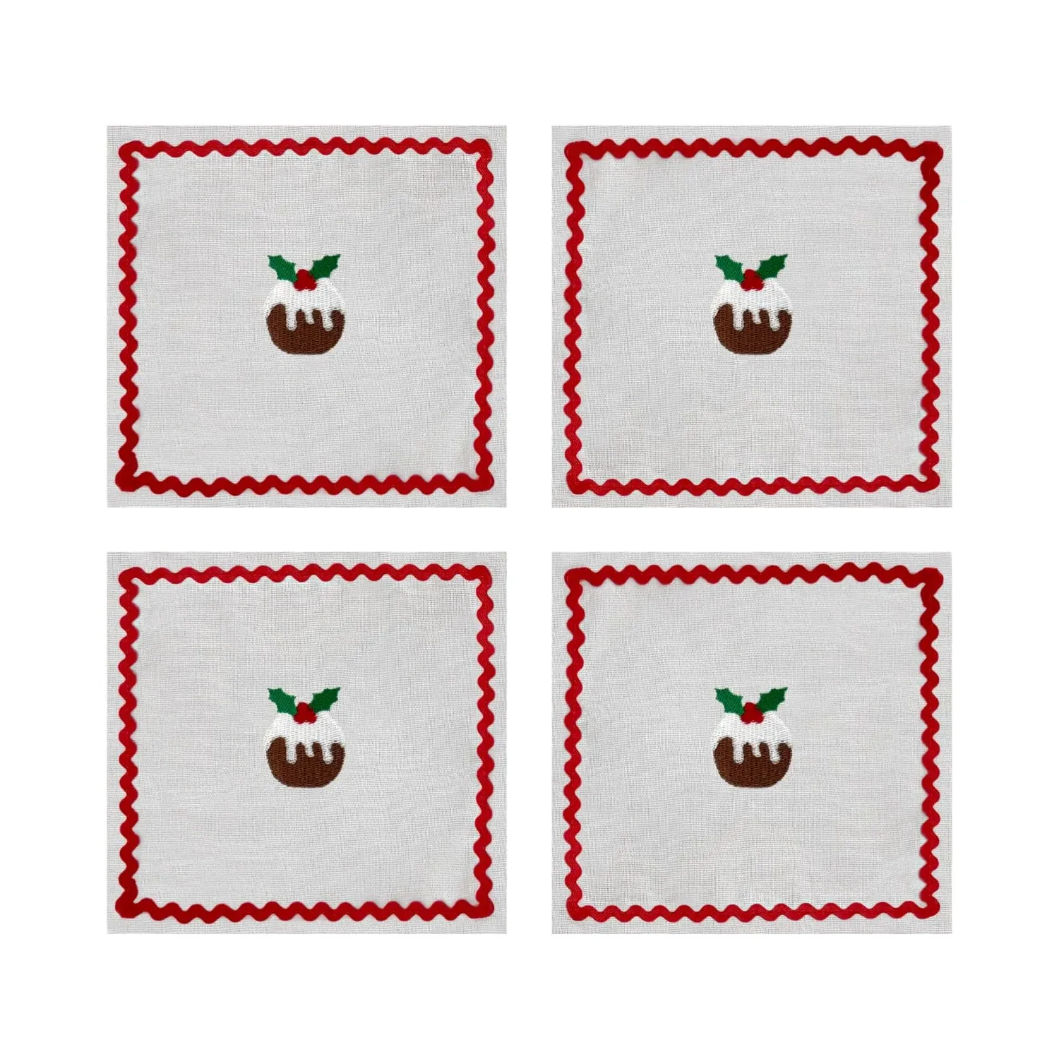 Christmas Pudding Cocktail Napkins Set of 4 - Red image