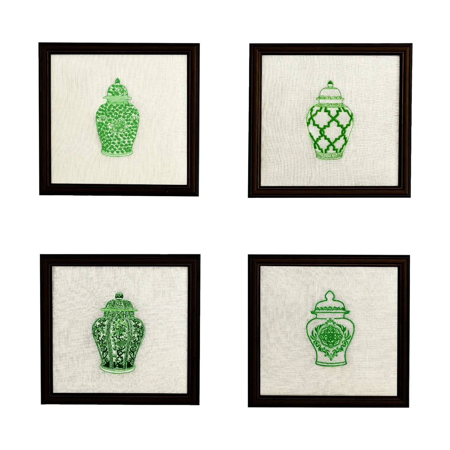 Collection Of Ginger Jars Embroidered Artwork Set - Green