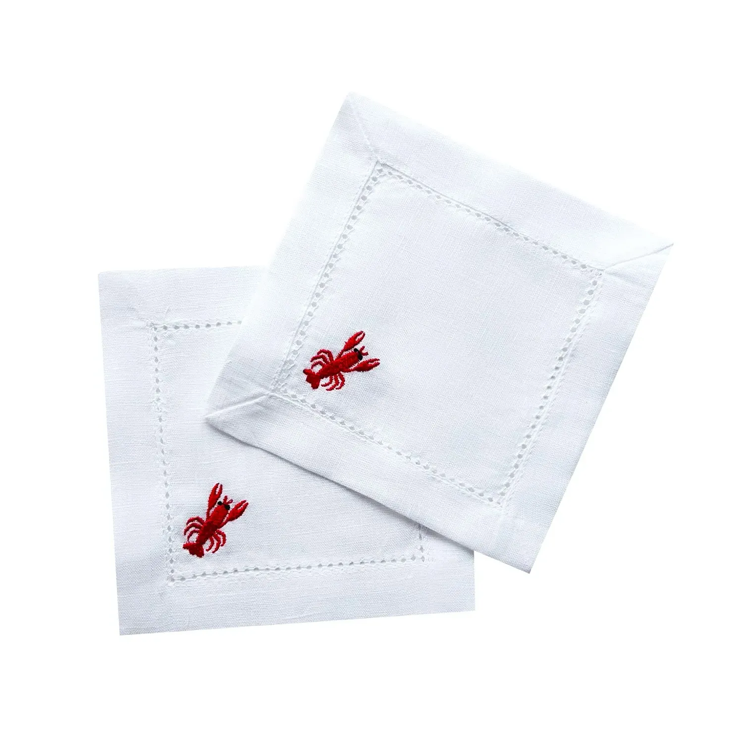 Embroidered Lobster Cocktail Napkins Set - Red image