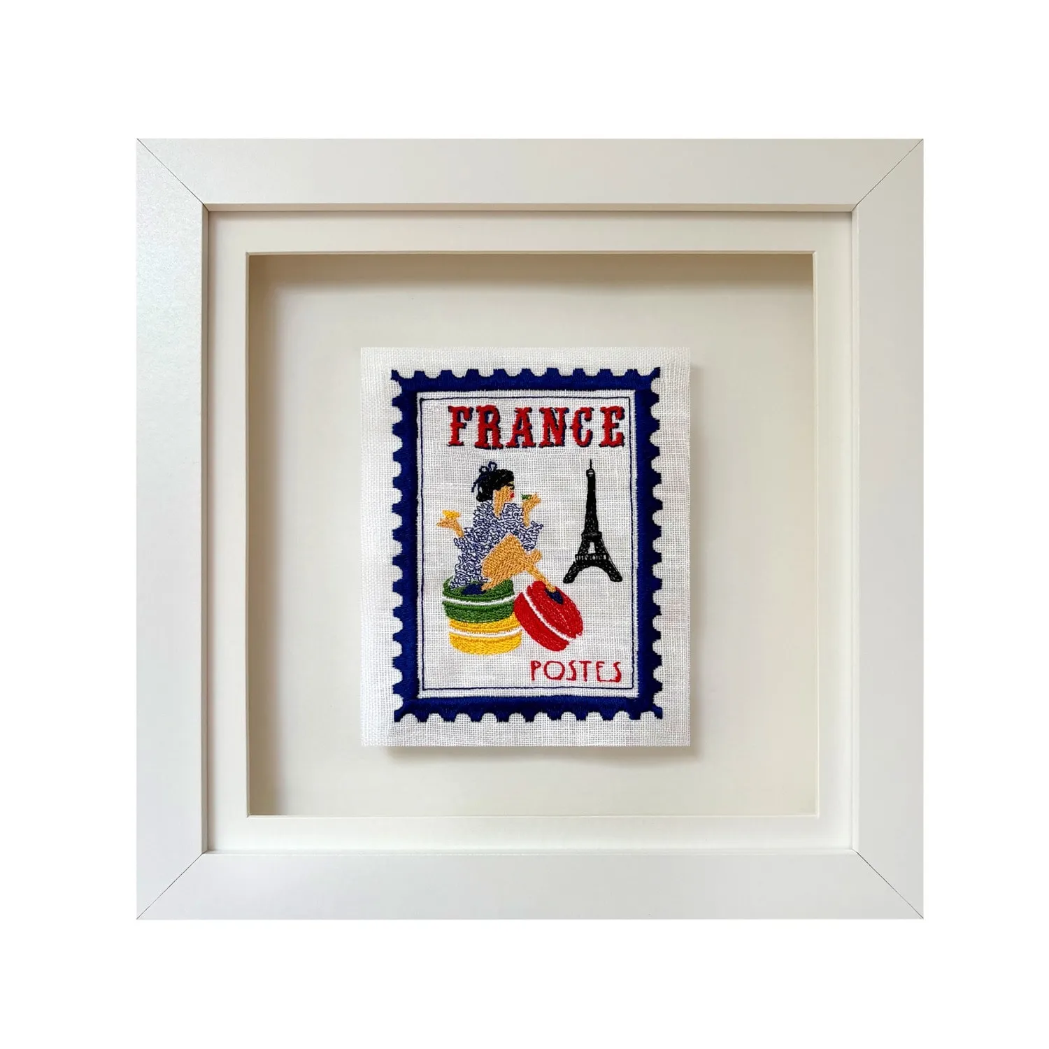 France Embroidered Stamp Artwork - Blue
