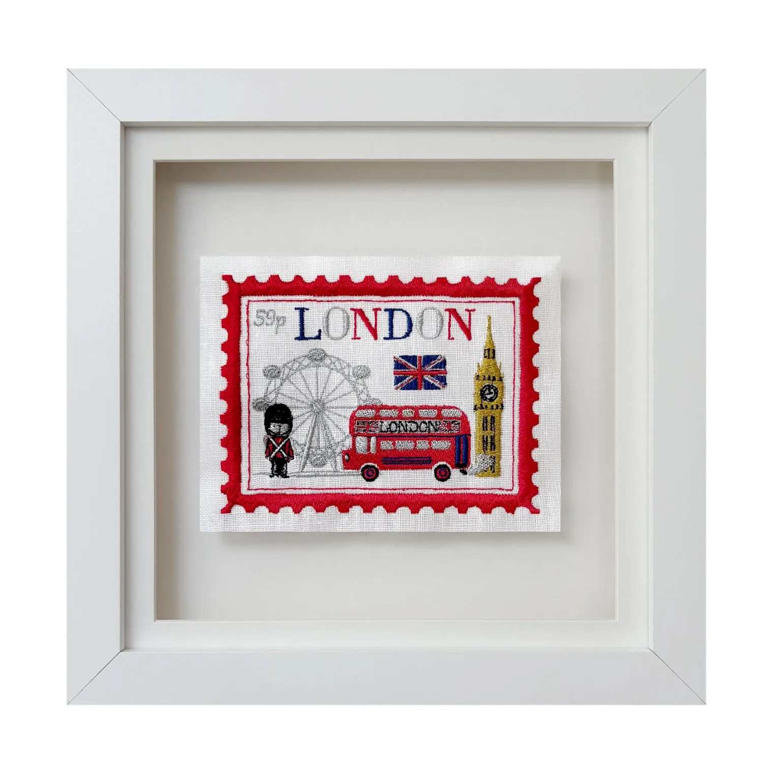 London Stamp Embroidered Artwork - Red image