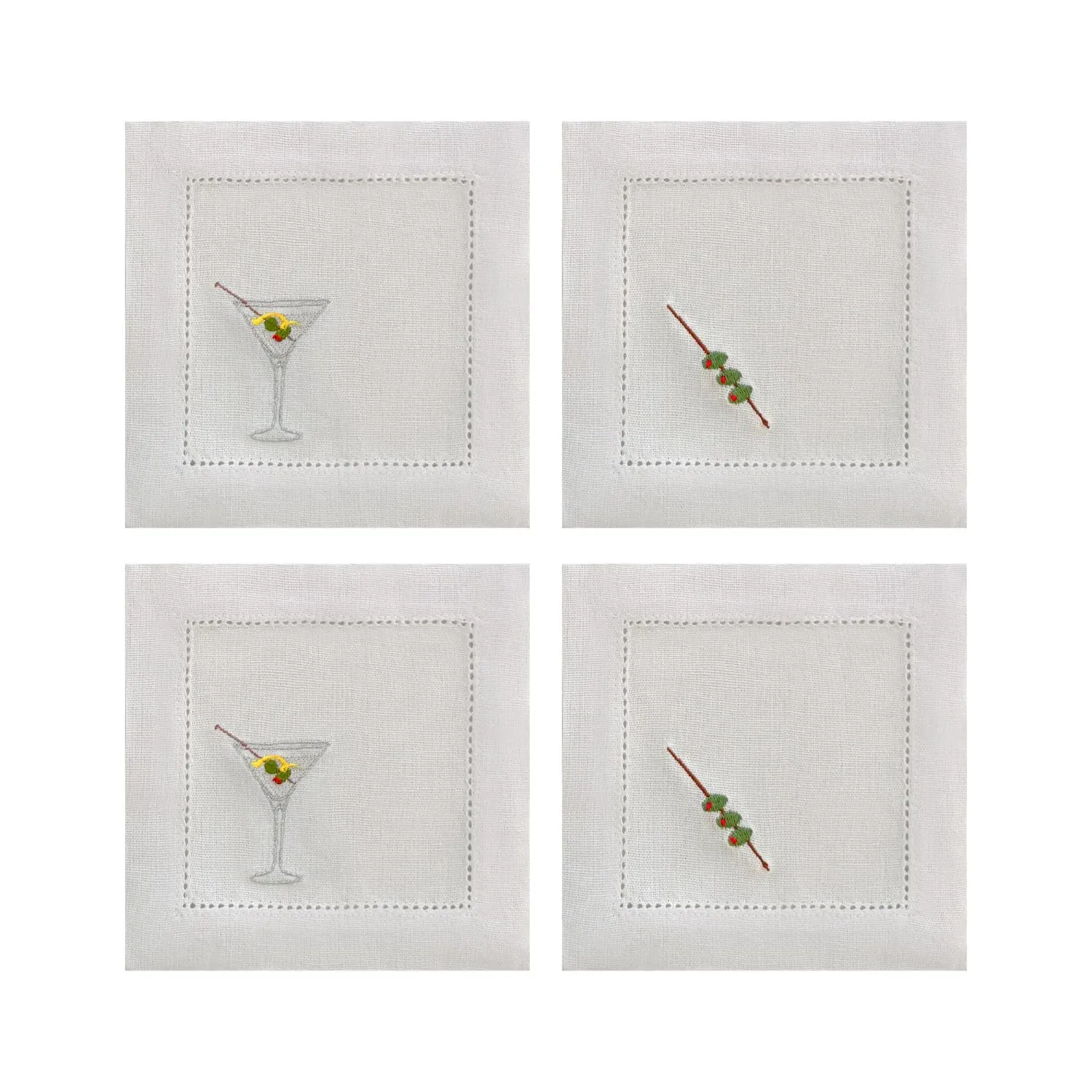 Martini & Olives Cocktail Napkins Set - White