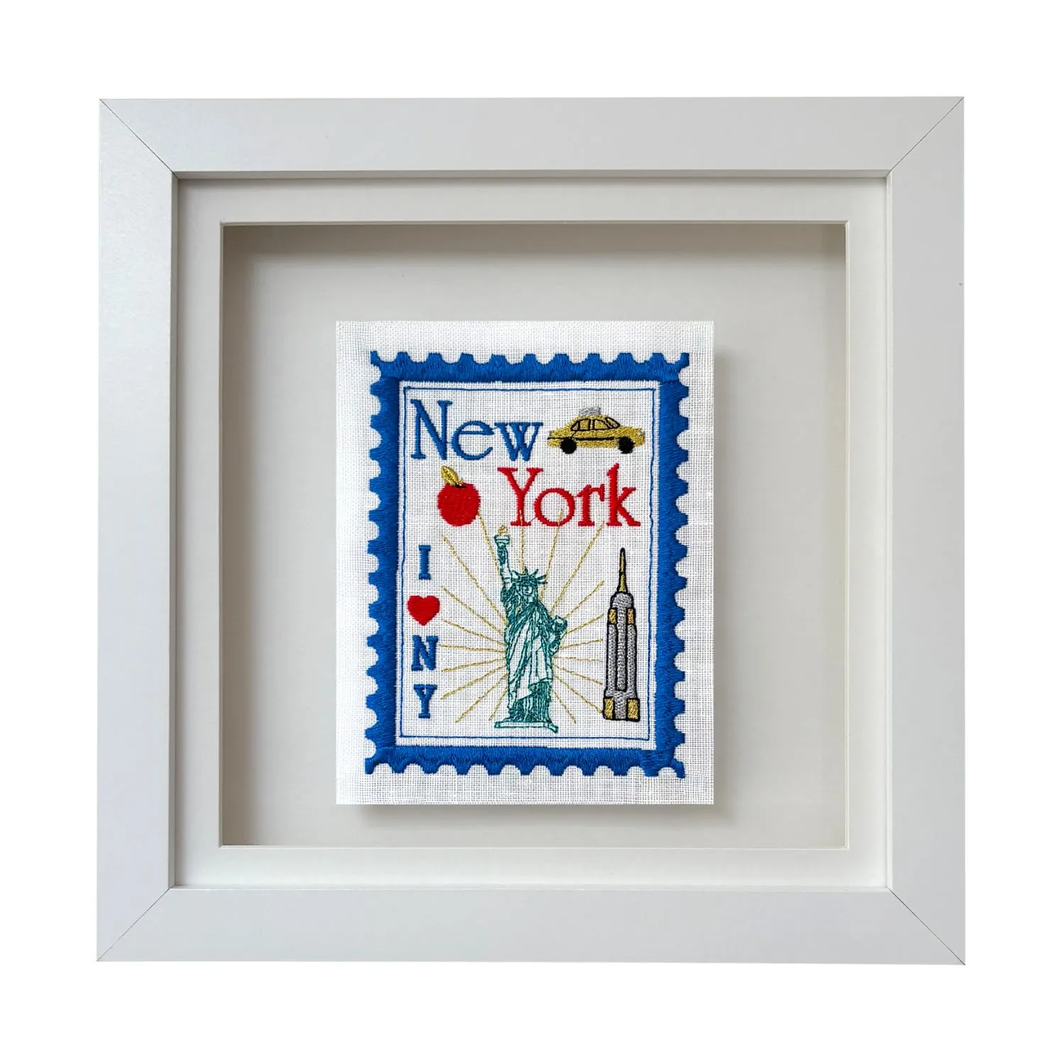 New York Stamp Embroidered Artwork - Blue
