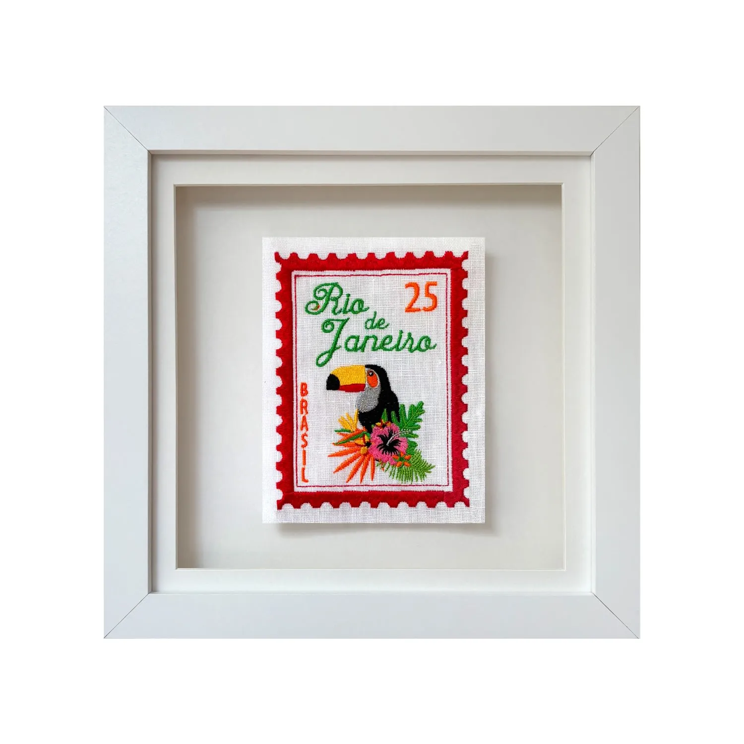 Rio De Janeiro Embroidered Artwork Print - Red, Gold