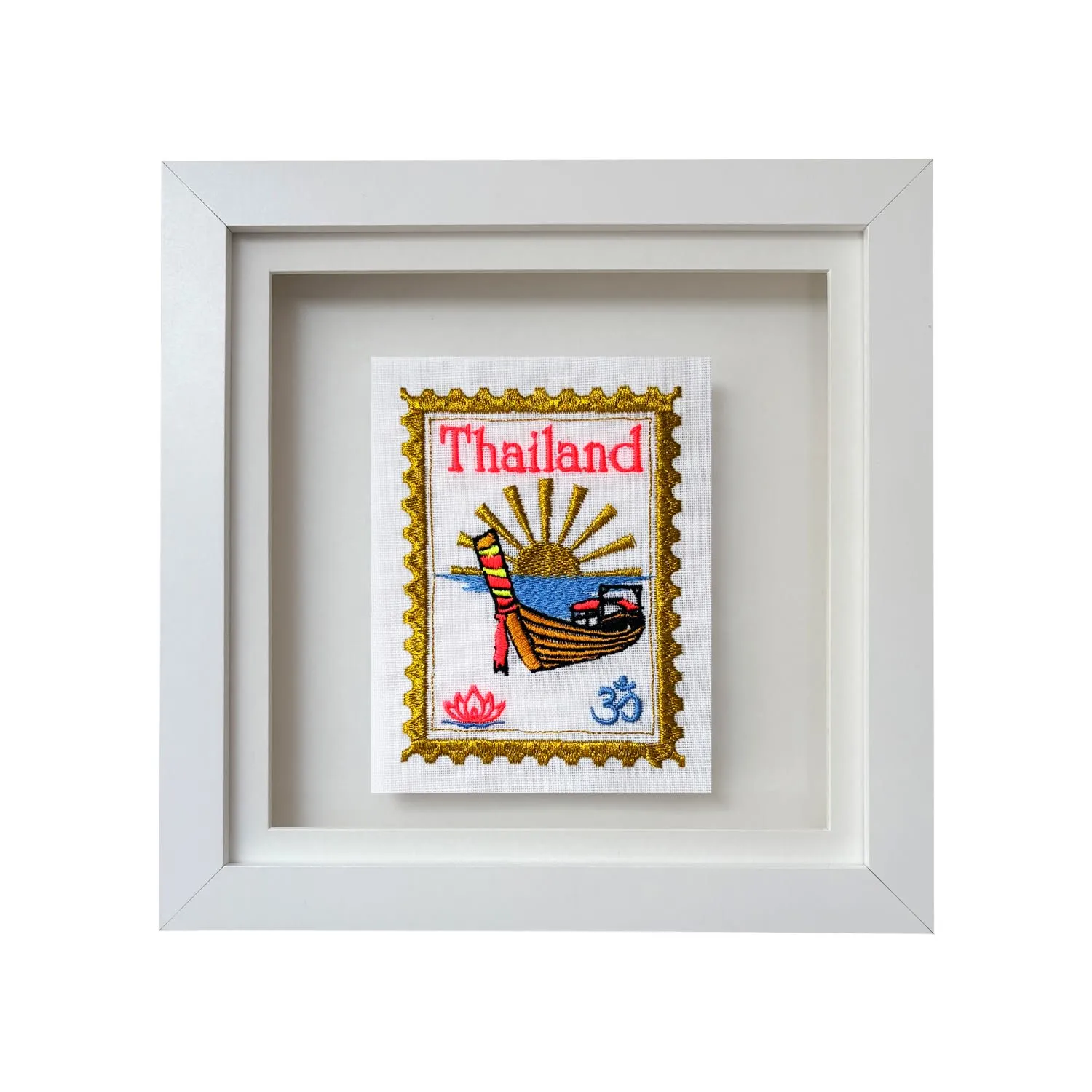 Thailand Inspired Embroidered Artwork - White image