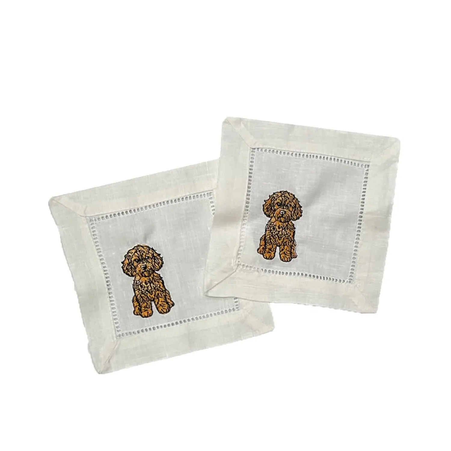 White Cavapoo Cocktail Napkin Set - White, Cotton image